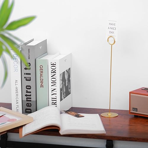 Miniatura 3 de Urban Deco Paquete de 16 soportes dorados para tarjetas de mesa de 12 pulgadas, tarjeteros de acero para fotos, letreros de comida, notas de notas