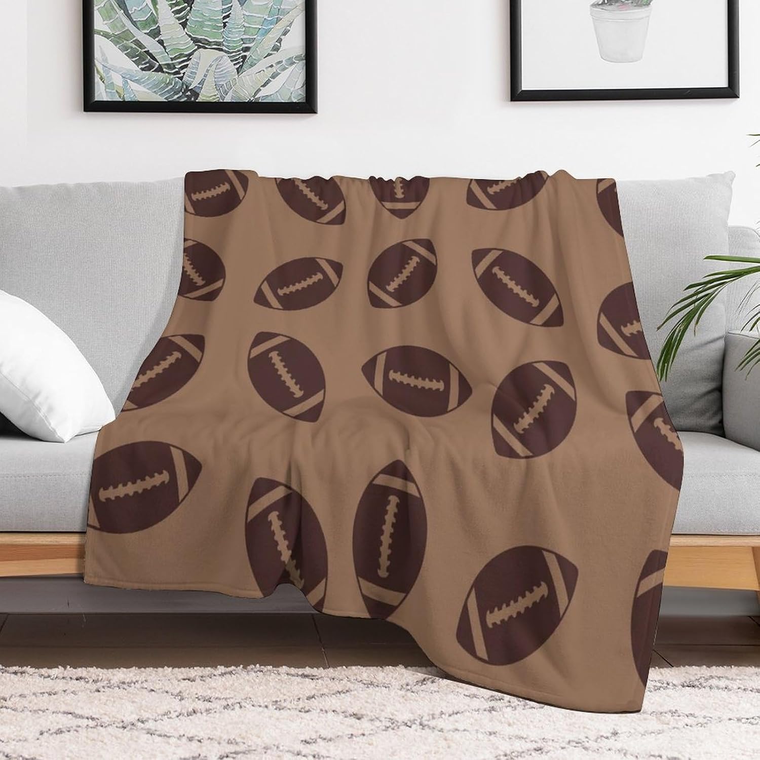 Football Throw Blanket Soft Cute Sport Blankets for Kids Fuzzy Flannel Rugby Game Throw Blankets Football Lover Gifts for Adults Men Women, 50"x60", Dark Brown
