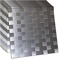 Vista 1 de YMMXGE Azulejo de 10 hojas para salpicaduras de despegar y pegar, adhesivo de metal autoadhesivo, azulejos de mosaico de aluminio cepillado