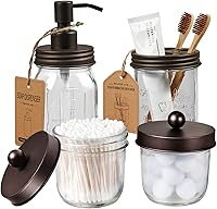 Vista 10 de Amolliar Mason Jar - Juego de accesorios de baño (4 piezas) - Dispensador de jabón de loción y 2 soportes para cepillo de dientes y soporte
