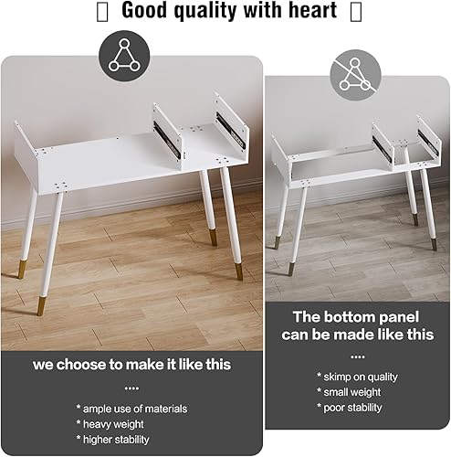 Miniatura 5 de Moderna mesa de tocador negra, maquillaje retráctil, con espejo LDE y 2 cajones espaciosos, escritorio de tocador con gabinete, tocador con