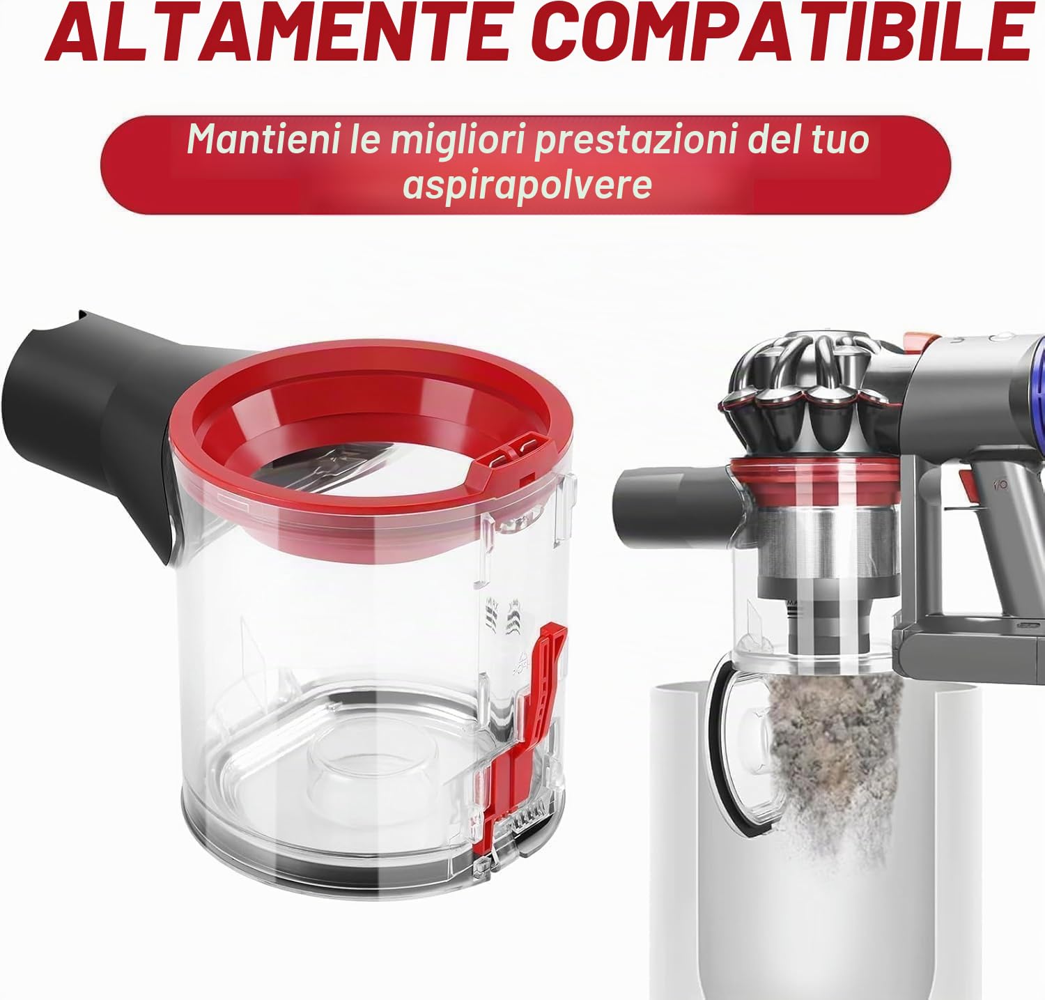 Contenitore della polvere aggiornato compatibile con aspirapolvere Dyson V7(SV11) V8(SV10), parte di ricambio del contenitore raccoglipolvere, contenitore della polvere codice articolo 967699