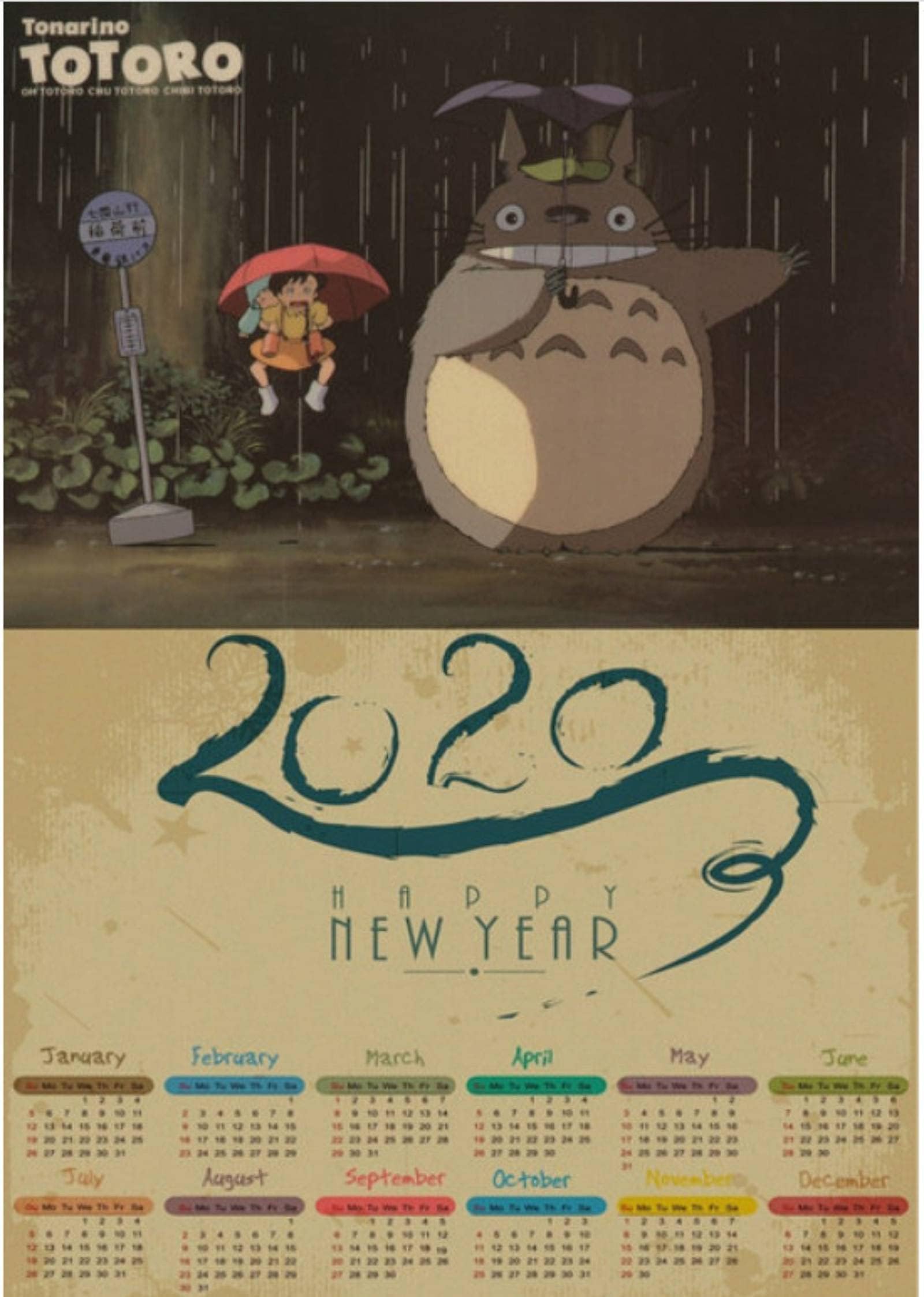 ZHAOYU Poster Spirited Away/Princess Mononoke/Sky City/Miyazaki Film 2020 Calendar Poster Cartoon Wall Sticker50*70Cm Waterproof Durable