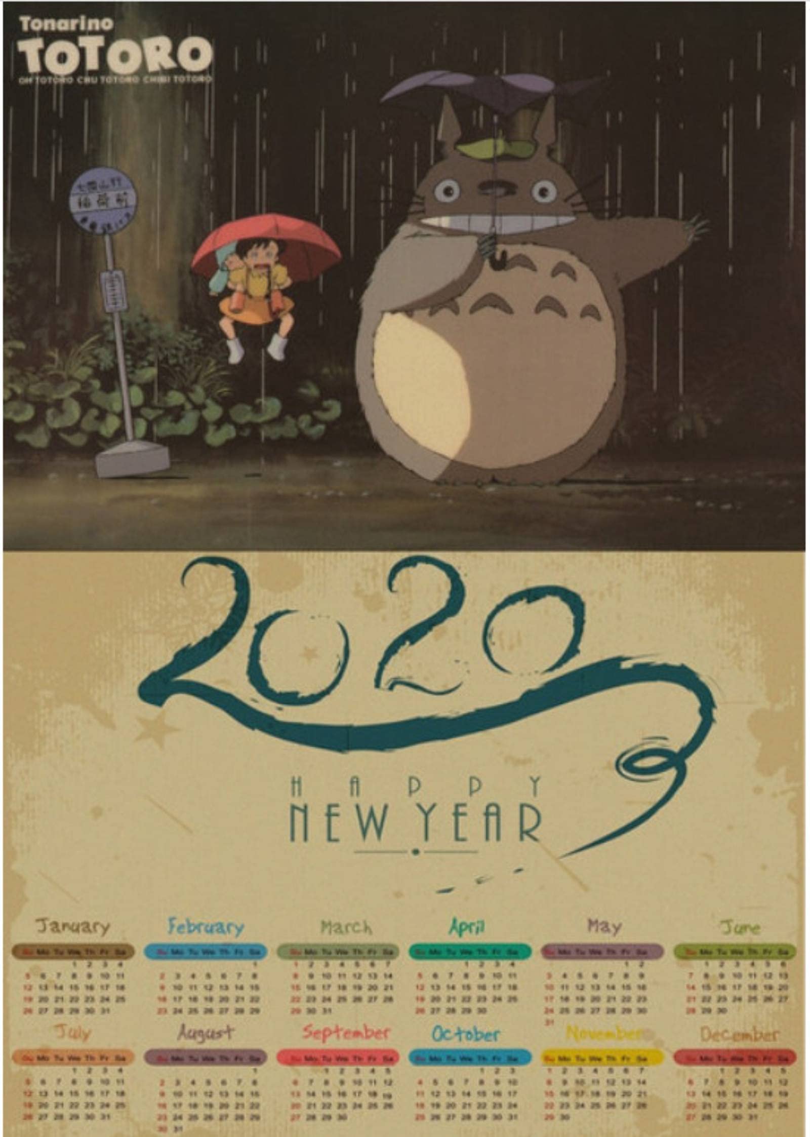 ZHAOYU Poster Spirited Away/Princess Mononoke/Sky City/Miyazaki Film 2020 Calendar Poster Cartoon Wall Sticker50*70Cm Waterproof Durable
