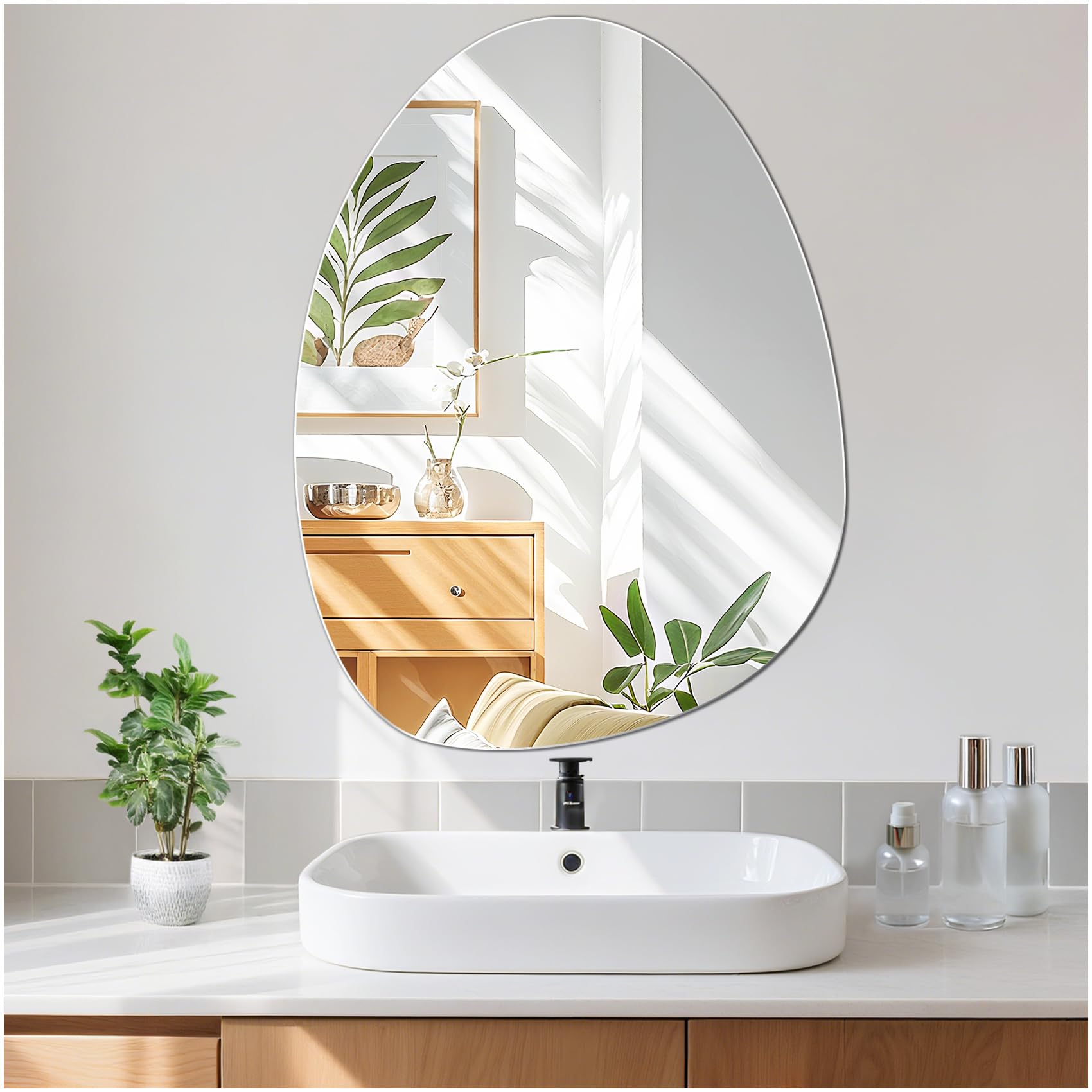 JMITHA Asymmetrical Wall Mirror Frameless Bathroom Mirror 60x45 cm Irregular Modern Hanging Mirrors HD Glass Decorative Wall Mirrors for Bedrooms Living Room Hallway Entryway