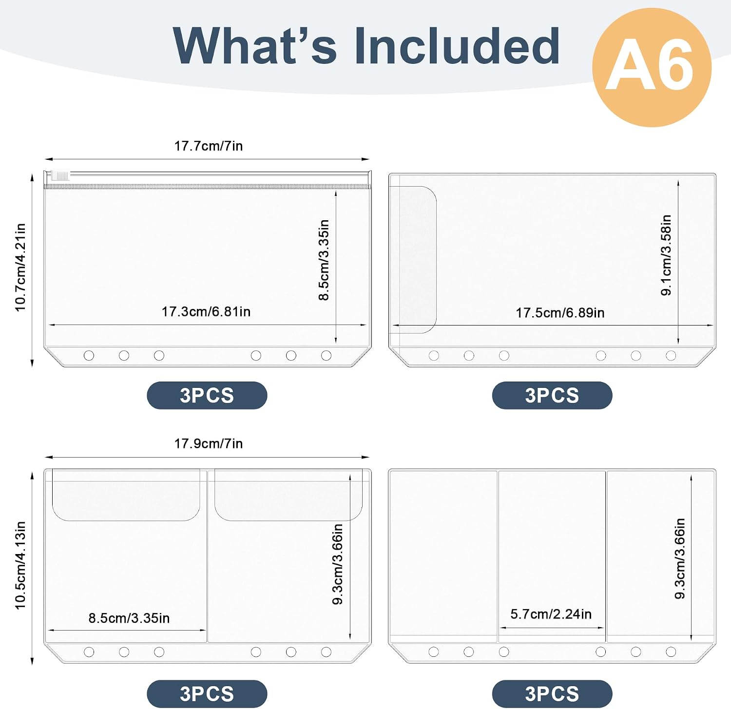 12PCS A6 Binder Pockets, 6 Holes Budget Cash Envelopes image 2