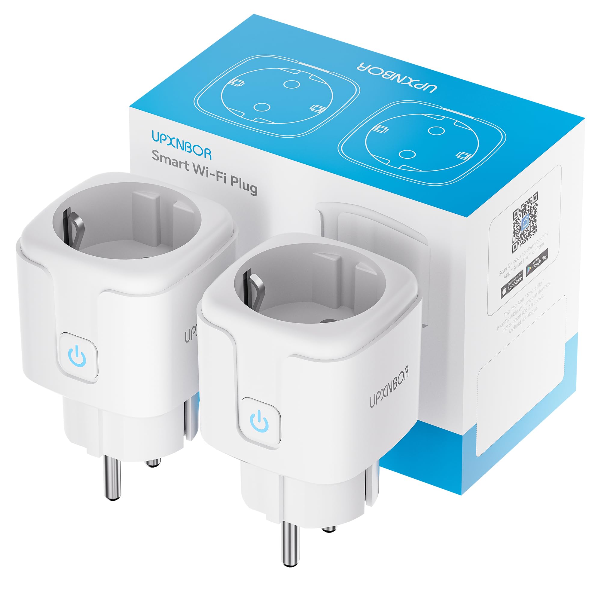 UPXNBOR Smart Socket, 16 A Smart Home WLAN Socket with Current Measurement, Alexa Socket Works with Alexa, Google Home, Timer  App Remote Access, No Hub Required, Only 2.4 GHz WiFi ⟮Pack of 2⟯