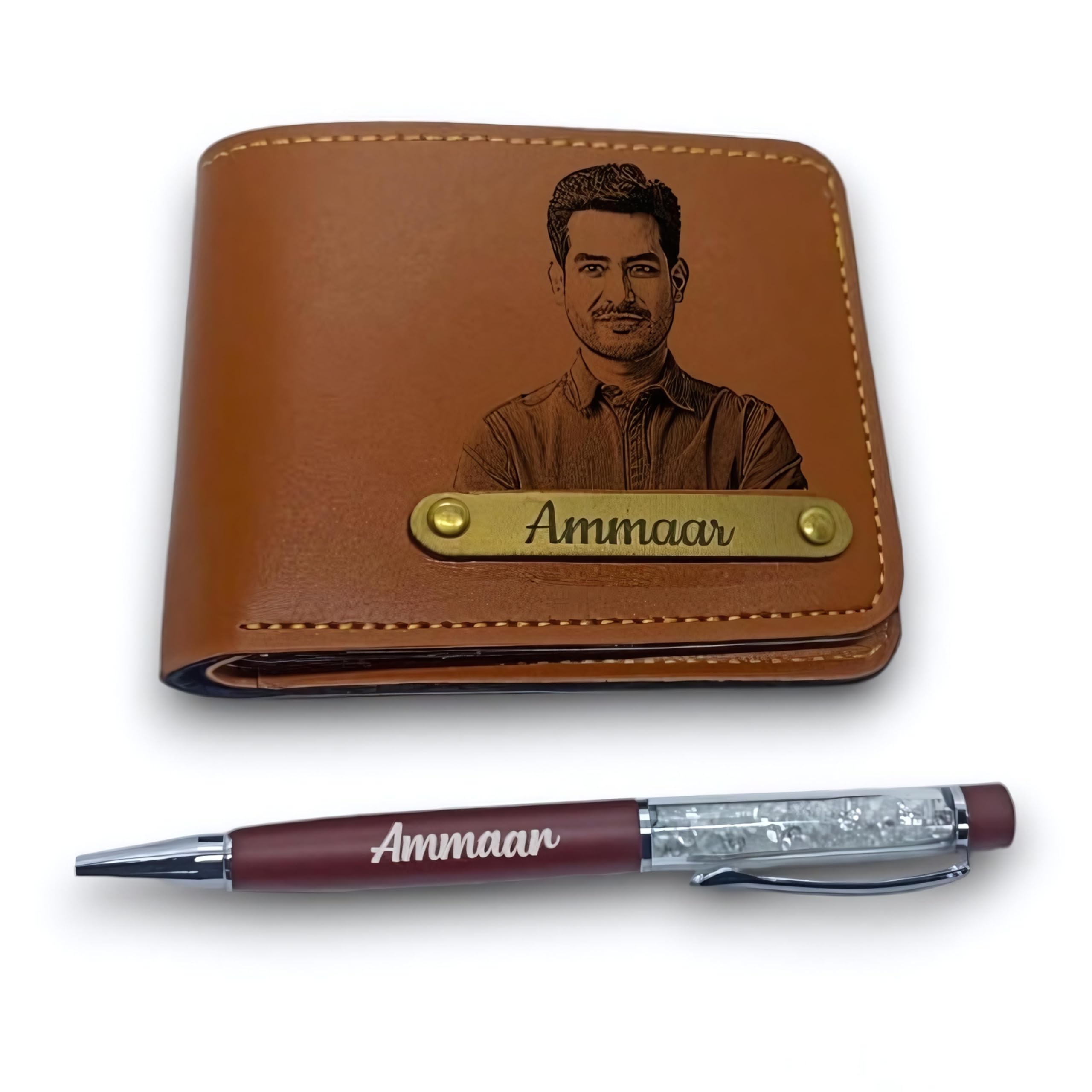 Personalized Brown Leather Wallet with Name, Photo & Customized Pen - Men's Modern Bi-Fold Gift for Husband, Boyfriend, Father & More-image-35