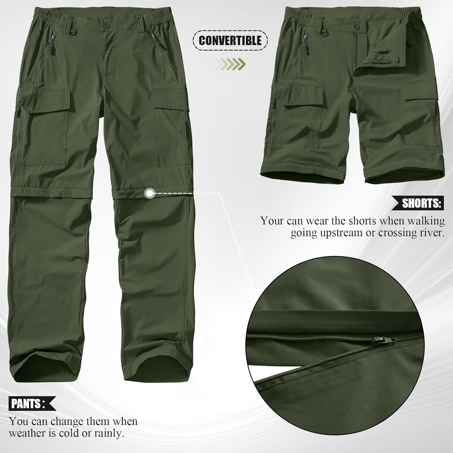 Men's Hiking Pants Convertible Cargo Pants Zip Off Waterproof Lightweight Quick Dry Safari Fishing Camping Scout Pants - Image 3