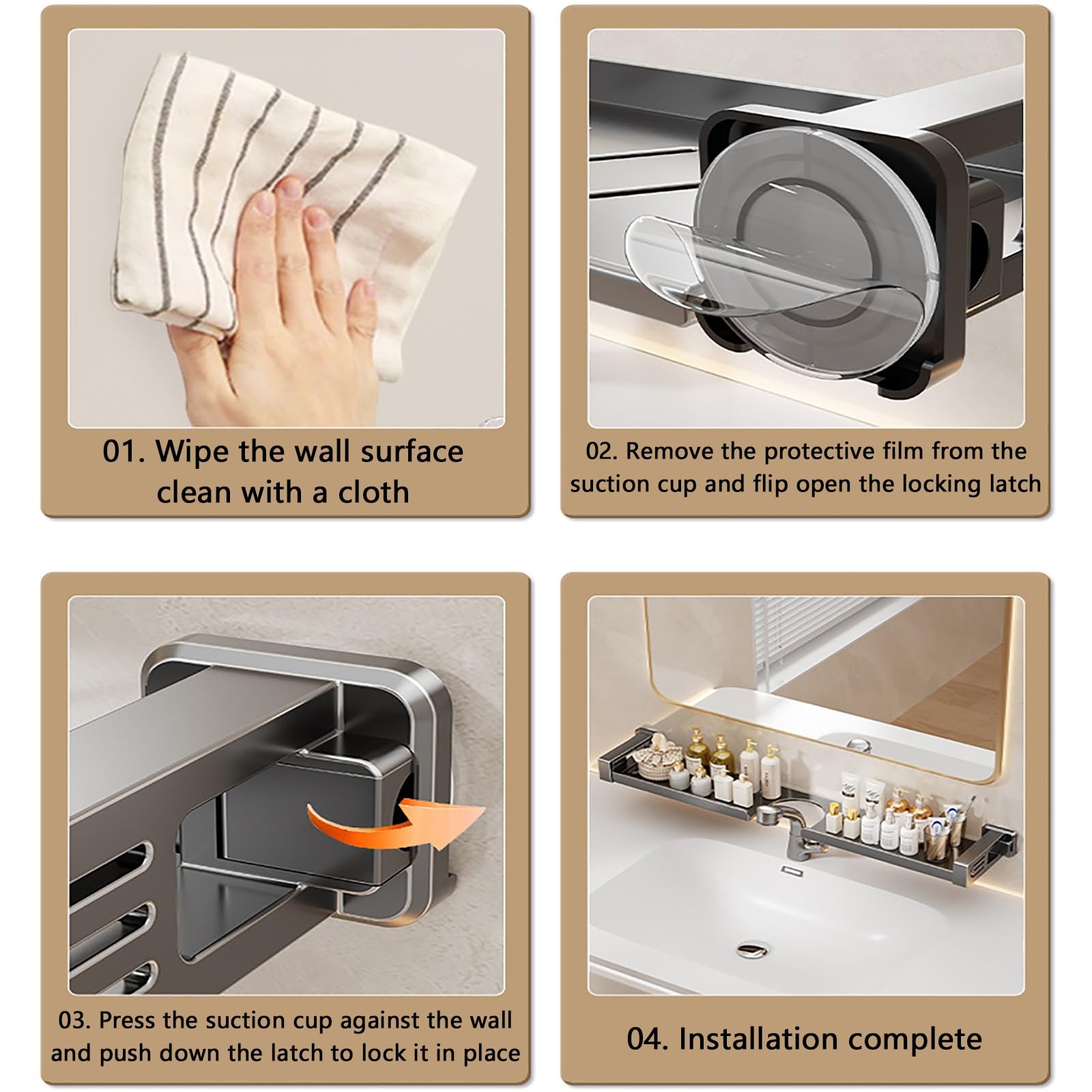 Waschbeckenablage Ohne Bohren, Waschbecken Ablage mit Saugnapf, Abnehmbar und Waschbar, Robust und Langlebig(Medium)