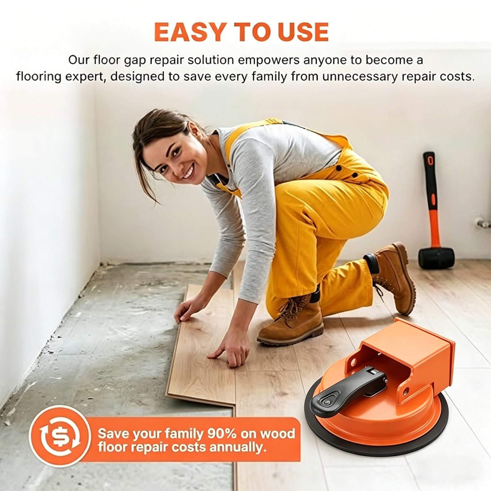 Floor Gap Fixer Tool,2026 New Heavy Duty Floor Gap Fixer with Enhanced Vacuum Suction Cup for Laminate, Wood & Vinyl Tile Flooring (Orange) — view 2
