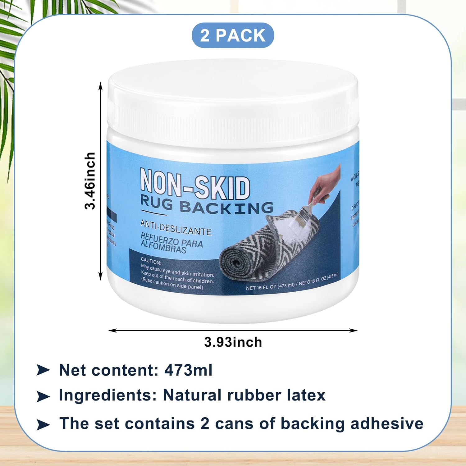 Demissle 2 Pack Non-Skid Backing (32 Oz) Natural Rubber Coating for Kitchen Rug Hardwood Floor Mat Runners Carpets Enhances Rug Durability Safety Non-Stain Machine-Washable Area Grippers