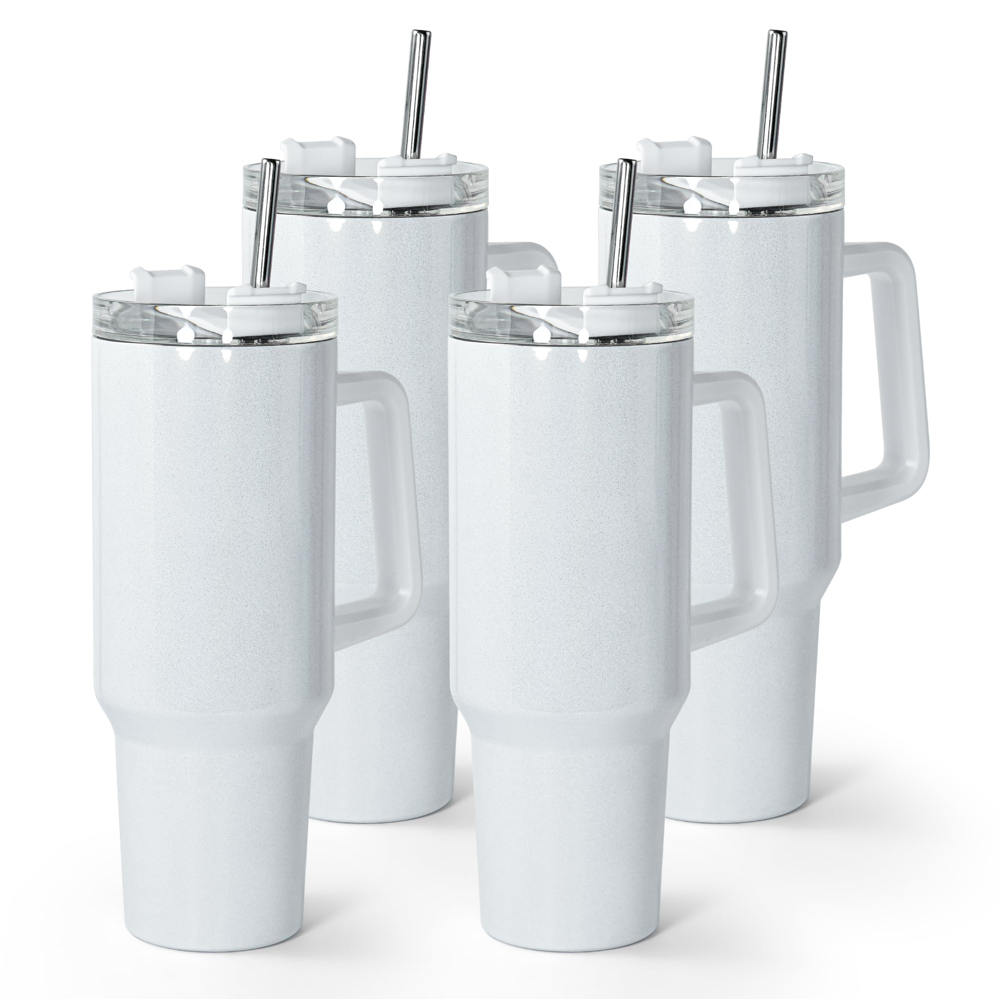 AGH Confezione da 4 bicchieri da 1180 ml, con cannuccia e coperchio in acciaio inox, riutilizzabili, a doppia parete, sottovuoto, con manico, tazze da viaggio per feste, casa, guida, ufficio
