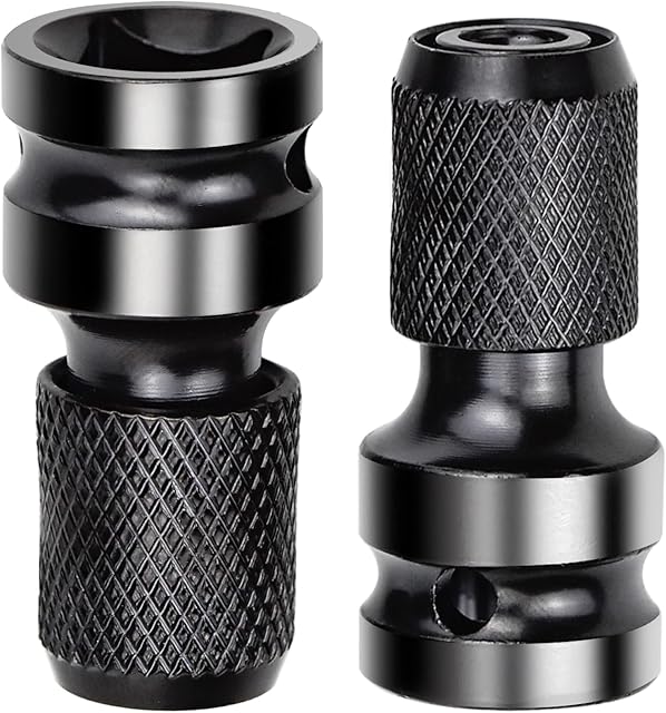 GOOHOME 2 Pcs Impact Adaptor 1/2 Square Drive to 1/4 Hex Shank Socket Adapter Quick Release Chuck Converter Bit Adapter for Impact Ratchet Wrench and Screwdriver Bit Holding SocketBlack