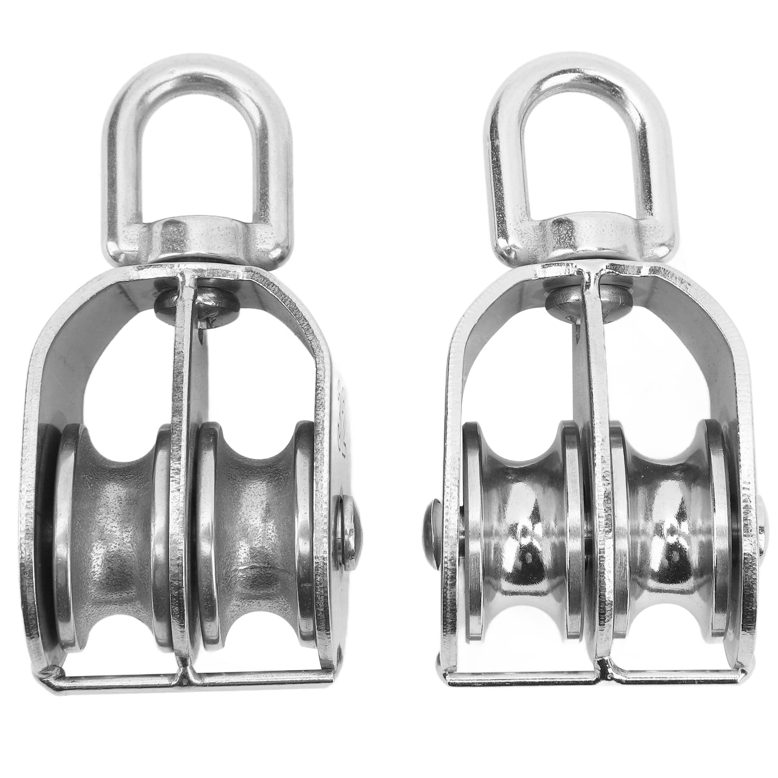 FLEXMAN 2PCS Double Pulley Block, M Roller Wheel Stainless Steel 360 Degree Rotation Pulley for Object Handling, Machine Loading, Dog Pulley Systems, Tent Tightening