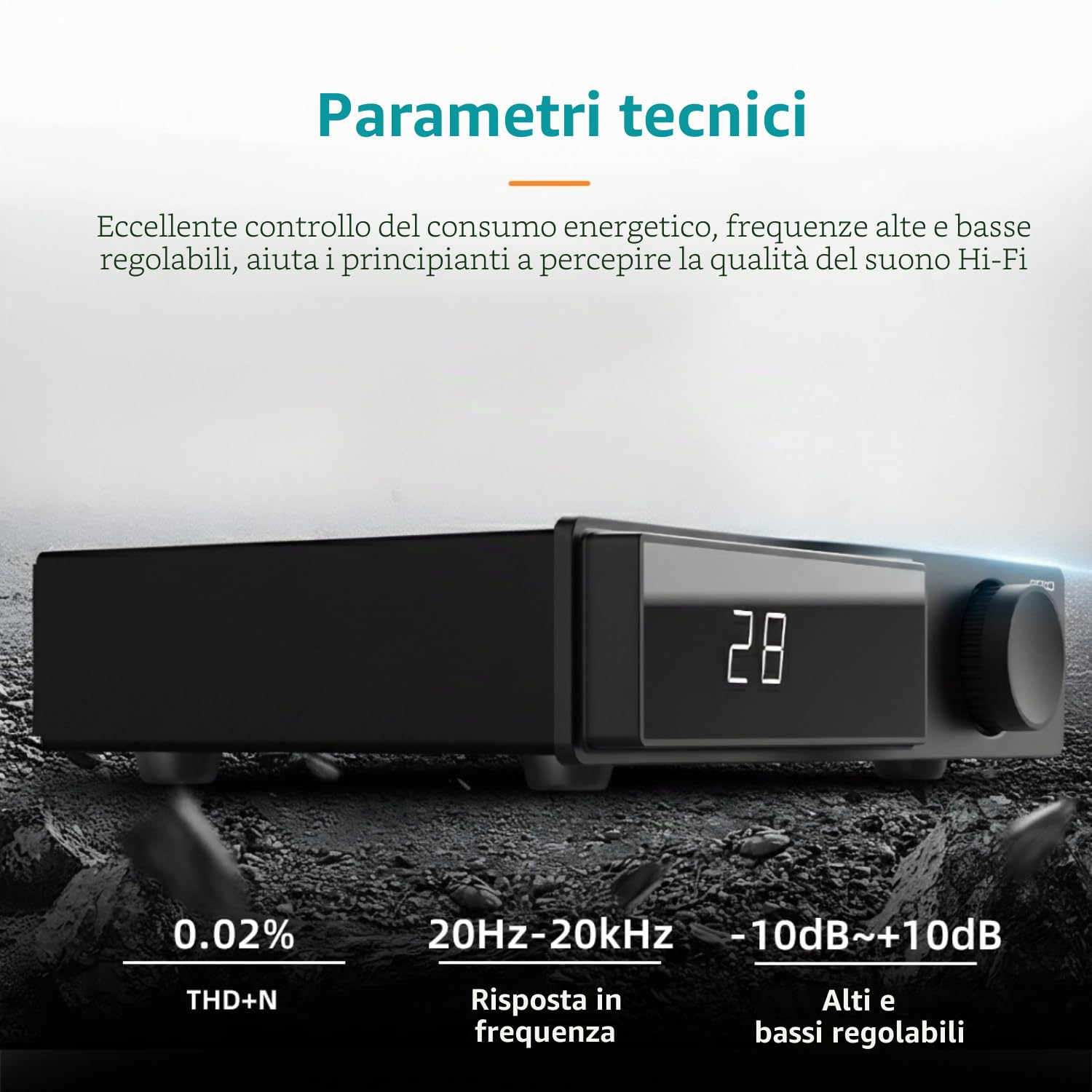 SMSL AO10 Amplificatore HIFI, 2 Canali Amp Stereo, 100W Amplificatori di Potenza Integrata Classe D per Altoparlanti Passivi, Amp da Tavolo per Audio per la Casa con Trigger 12V/Regolazione EQ