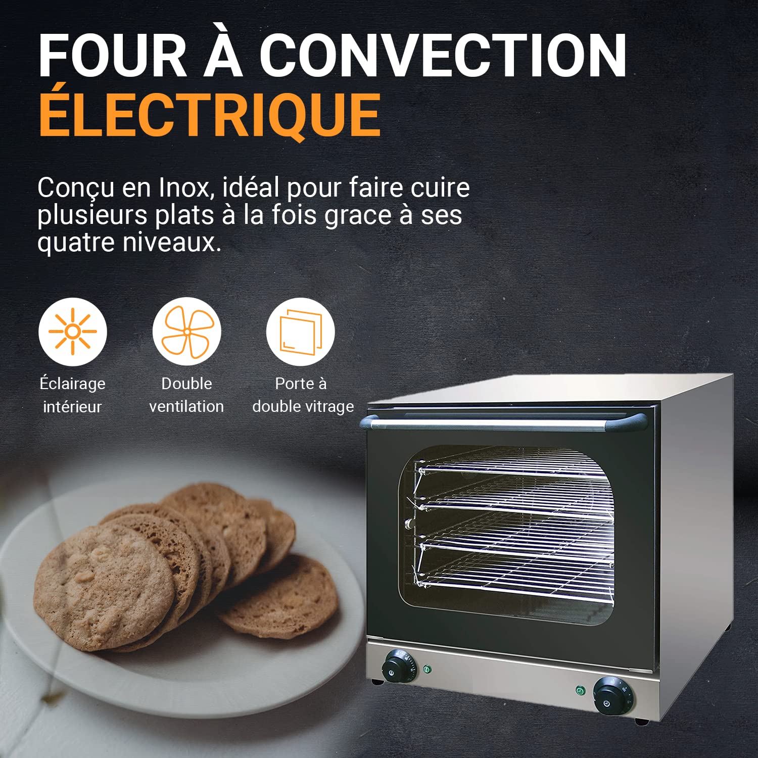 L2G - Four Électrique - Four à Convection Professionnel - 4 Niveaux - Porte Double Vitrage - Cavité Émaillée