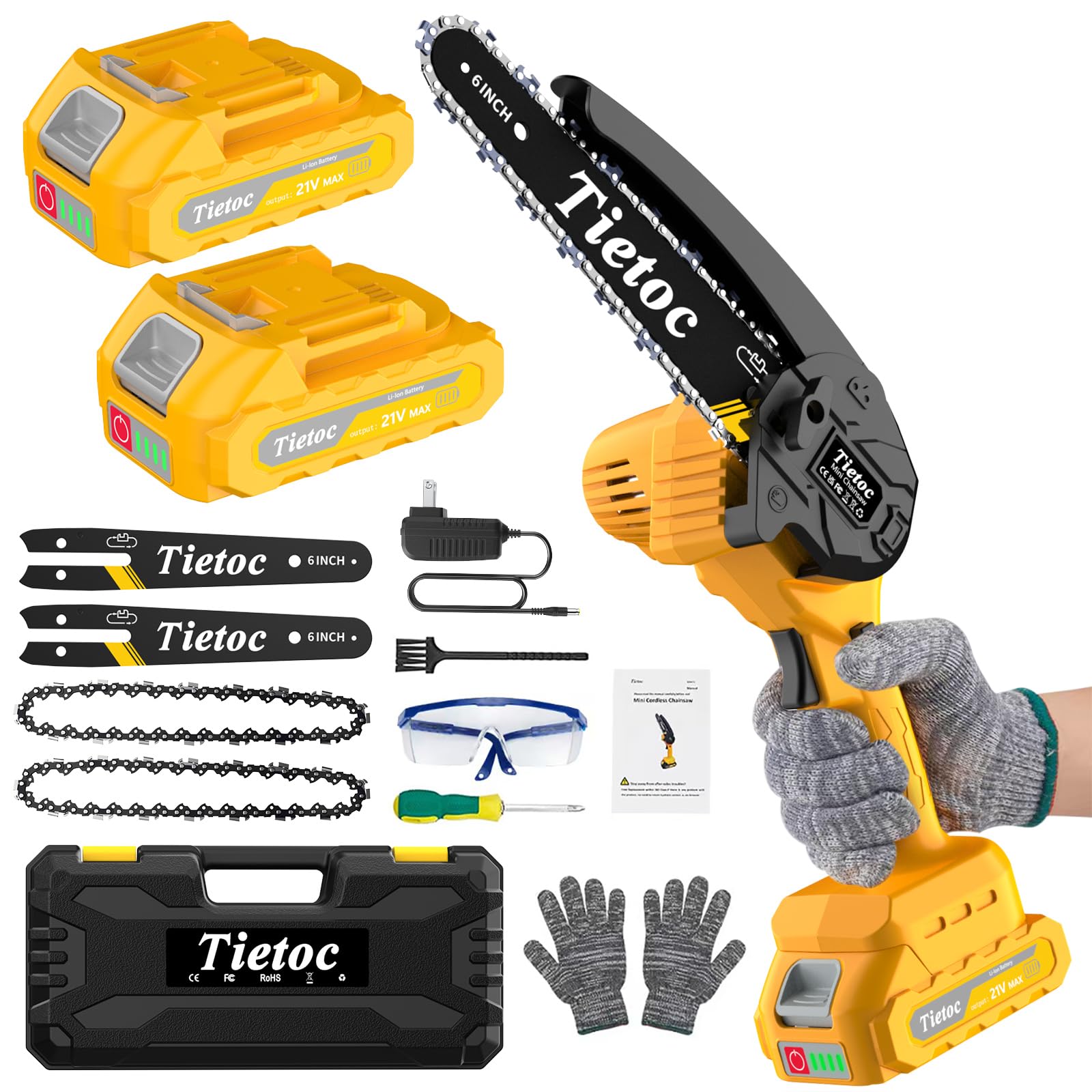 Tietoc Chainsaw, Electric Mini Chain Saw Cordless Power Hand Saw with 4000mAh Battery and Oil System for Tree Trimming & Wood Cutting, Garden Tools Gift for Men Dad Husband Gardener | 6 Inch