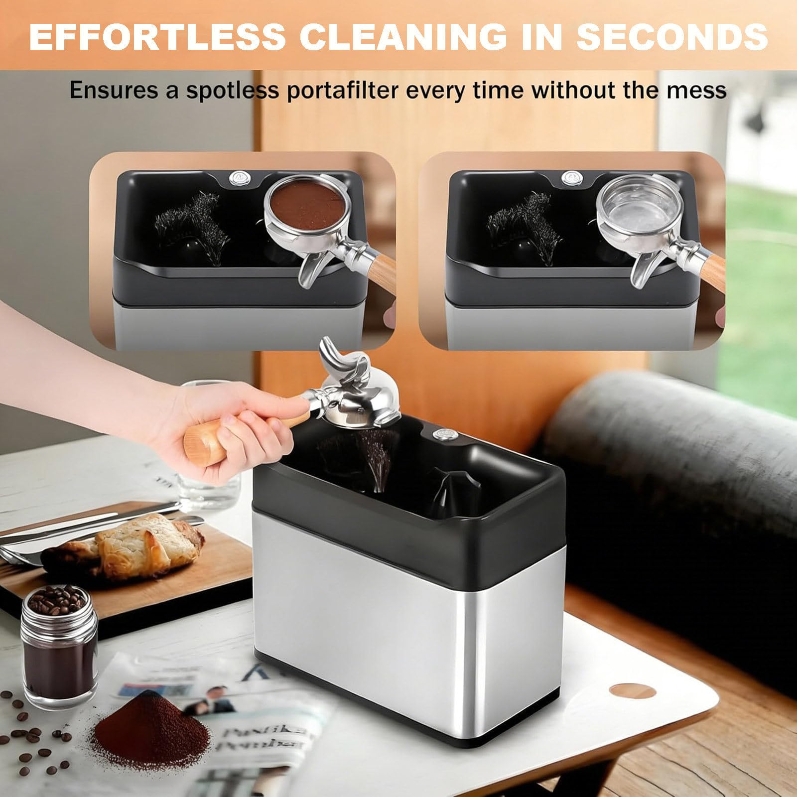Caja eléctrica de café expreso, máquina automática de limpieza de suelo con 2 raspadores y 2 cabezales de cepillo para uso doméstico, cafetería y restaurante