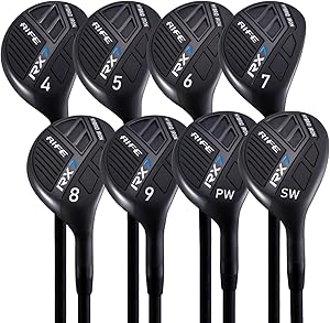 Rife Golf RX7 Senior Mens Right Handed Standard Length A Lite Light Mature Senior Flex Graphite All True Utility Hybrid Irons Set 4 5 6 7 8 9 PW SW Ultra Forgiving Golf Clubs