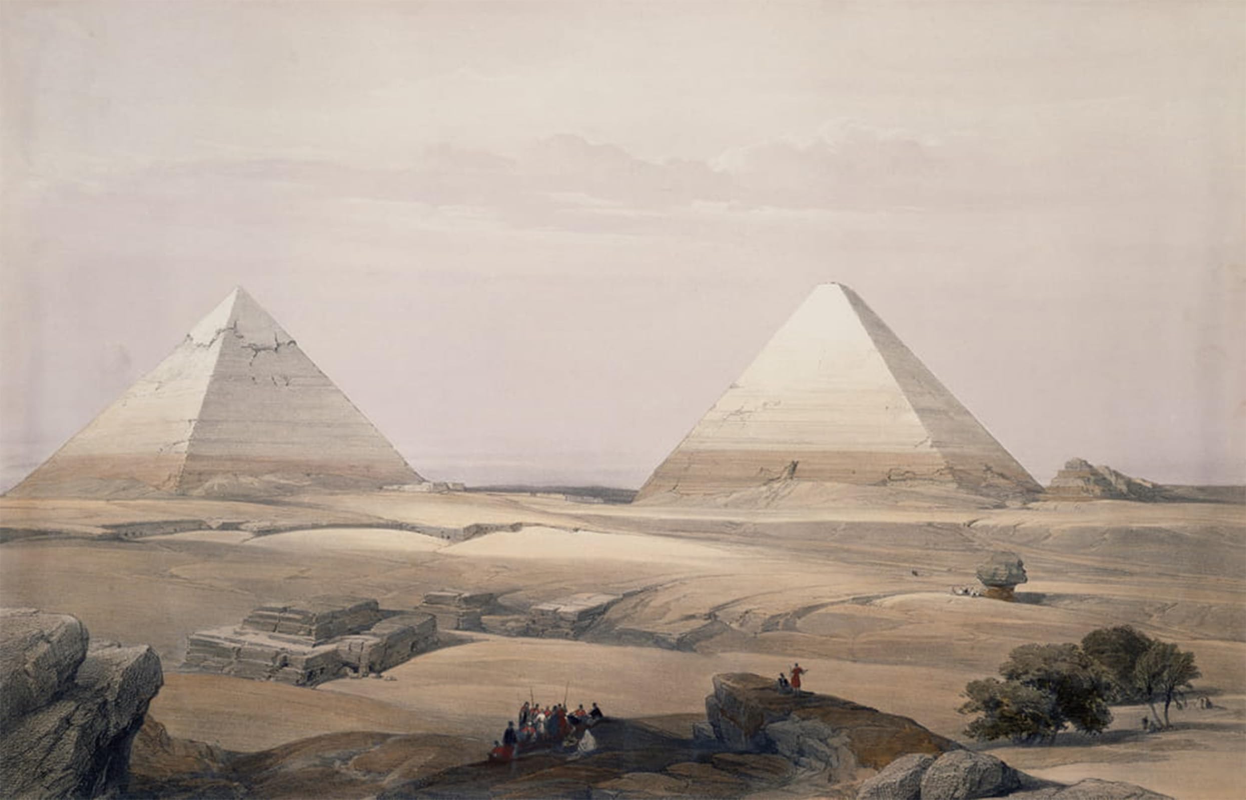 POSTERIIk Vintage Classic Picture Landscape Artwork the Pyramids of Giza Engraving From Drawing by David Roberts Portrait Canvas Painting for Office Home Decor 60x90cm