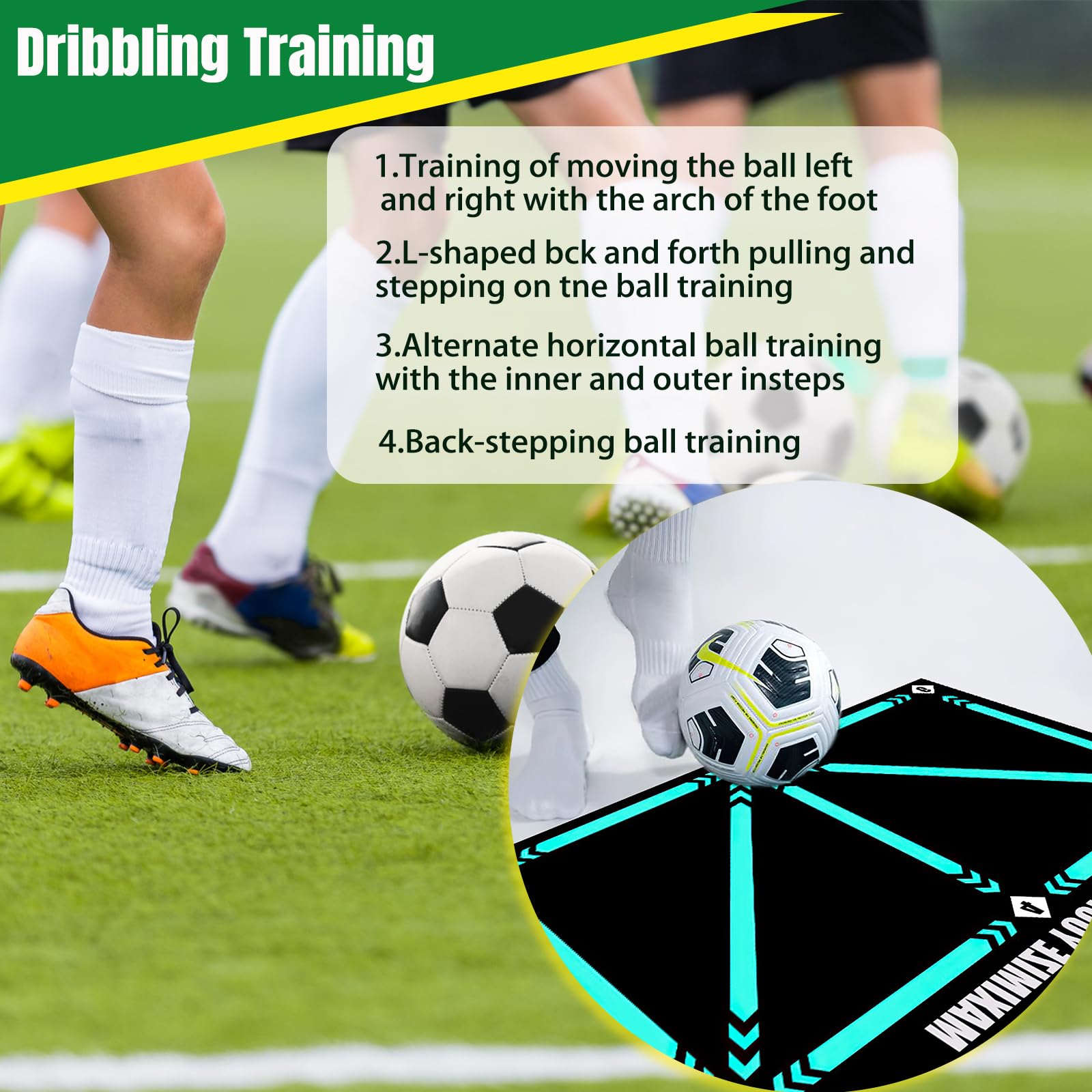 Tappetino da calcio – tappetino da calcio per allenamento, controllo della palla, accessori per allenamento di calcio, tappetino da calcio per bambini