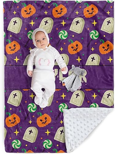 Miniatura 9 de Manta de Halloween personalizada, nombre personalizado con diseños de dibujos animados de Halloween, manta de franela de felpa suave con respaldo