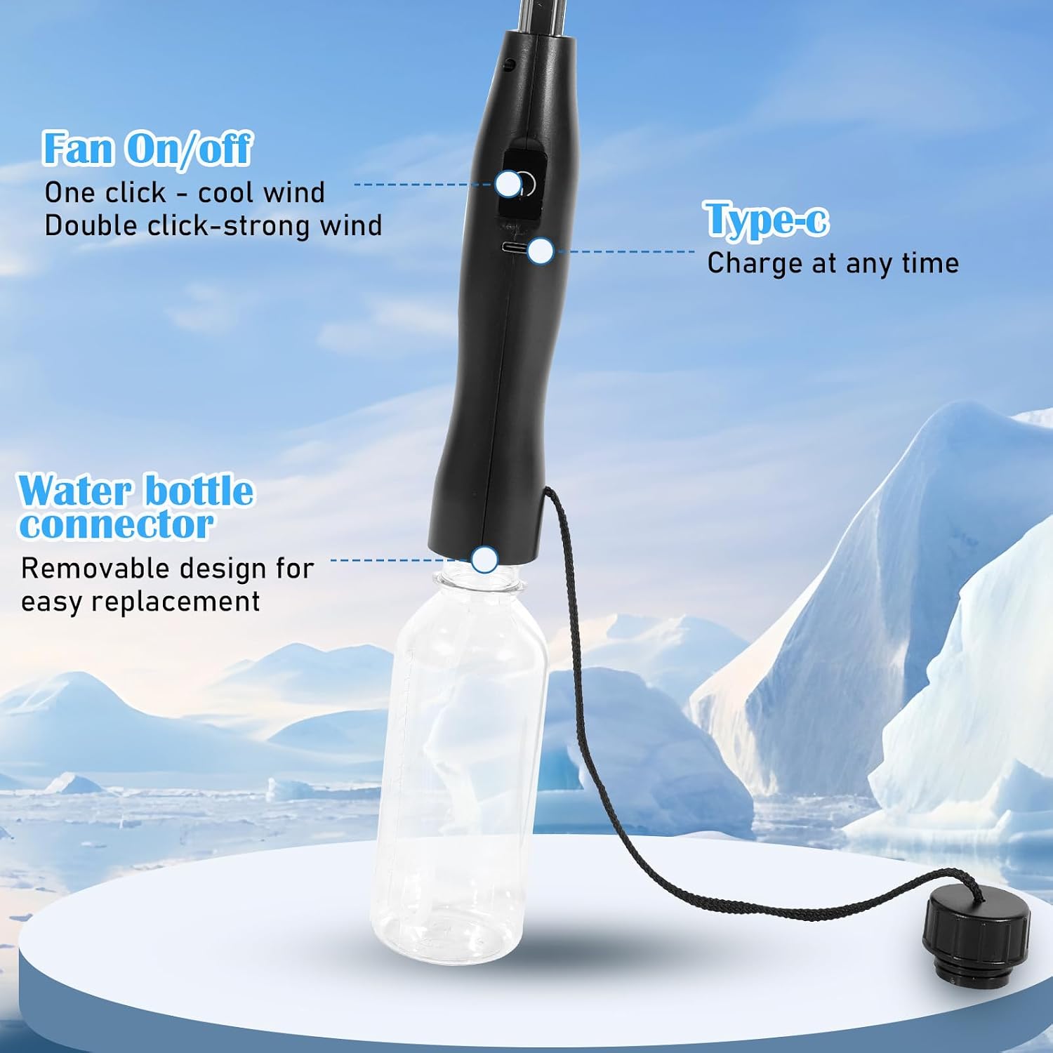 Rechargeable Umbrella with Fan 3-in-1 Handheld Cooling System, Build in Mist Spray, UV Protection, Full Body Coverage for Beach, Golf, Festivals, and Outdoor Activities