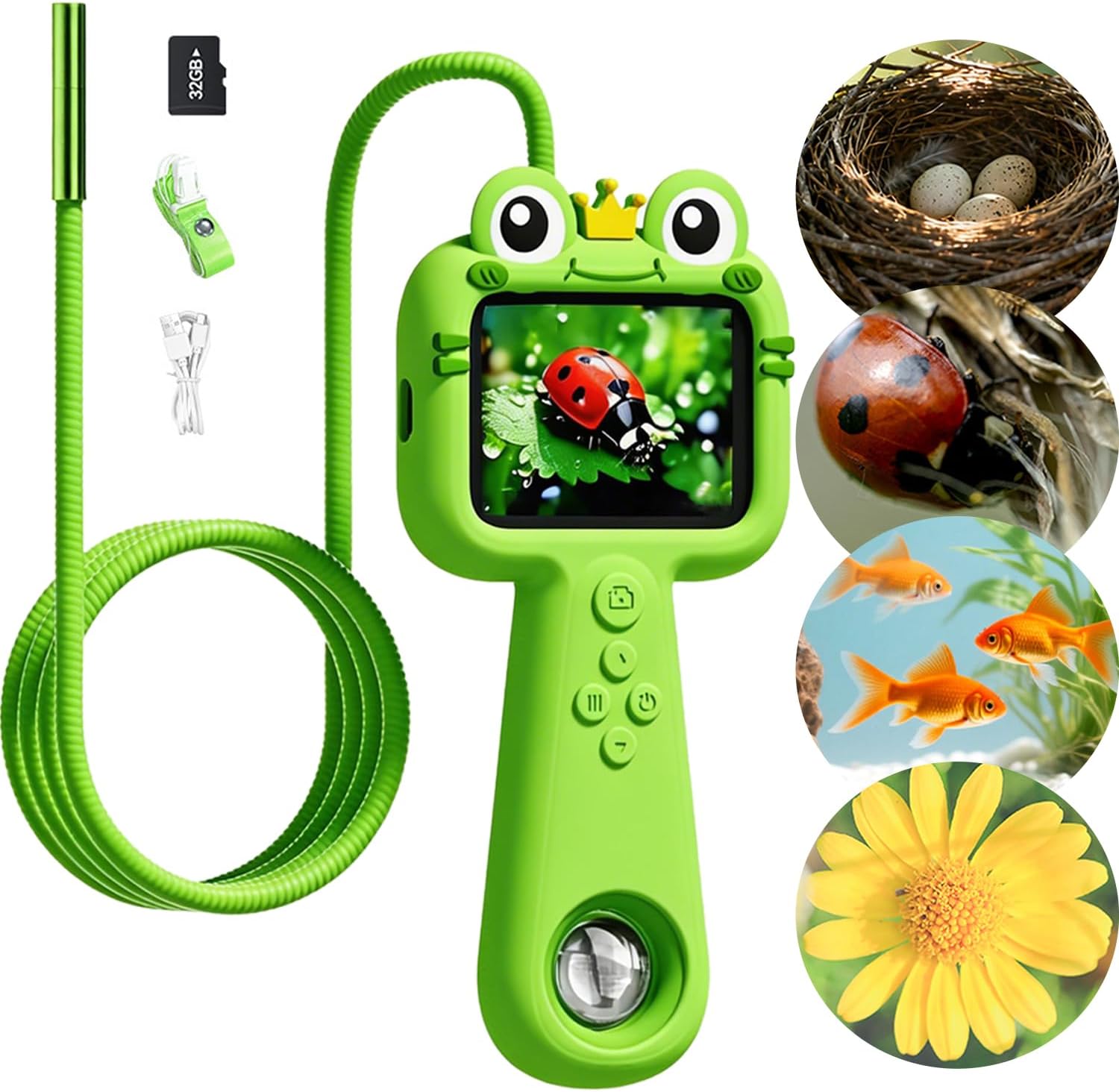 Borescope Camera with Light for Kids - STEM Science Educational Toy for 4-10 12Years Old, Educational Boys Girls Birthday Gift, Snake Scope Camera for Outdoor Camping Nature Exploration (Green)