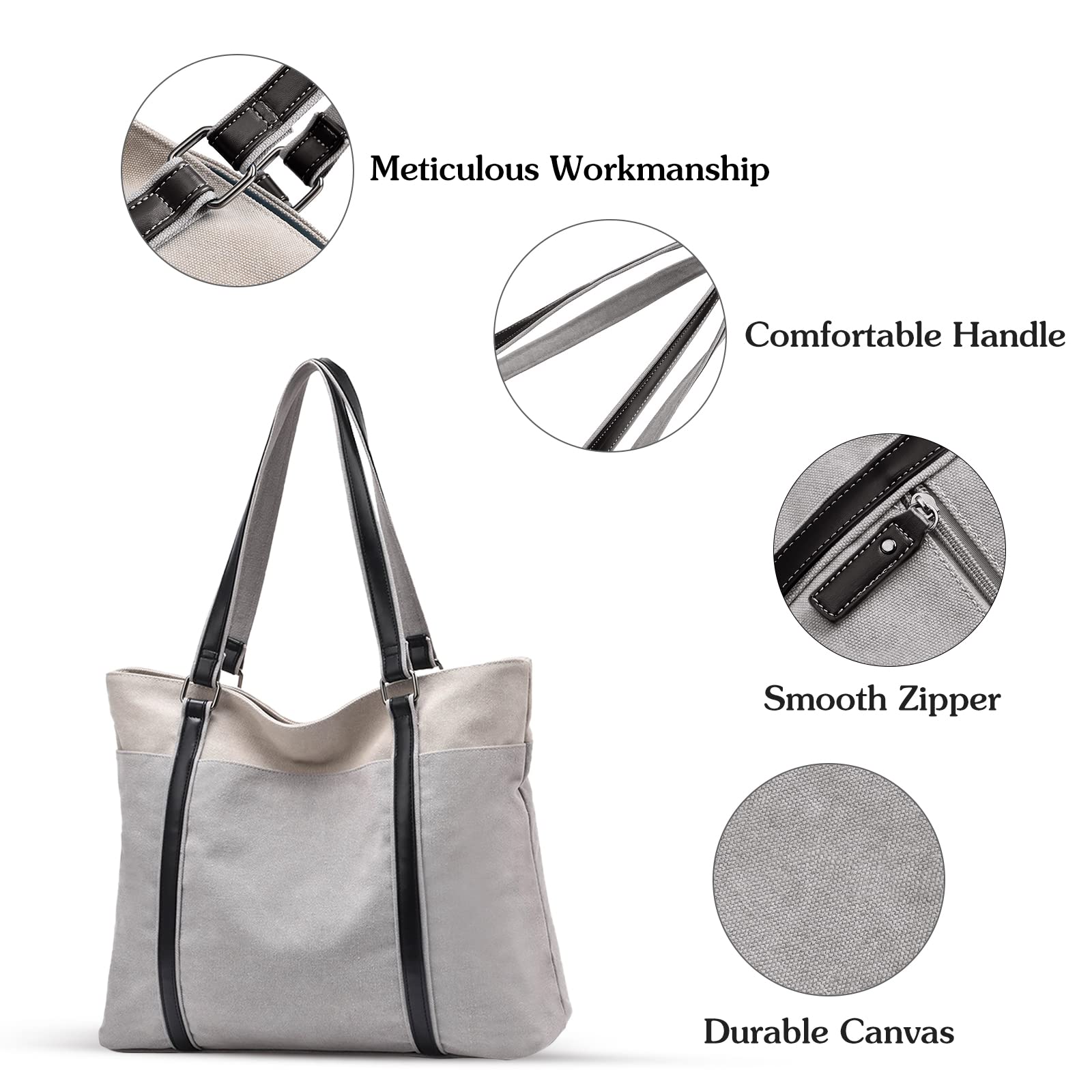 Mujer Bolsa de Hombro Grande Bolso Tote Casual Bolsos de Mano de Lona Señora Bolso Shopper para Escuela Trabajo Viaje Compras
