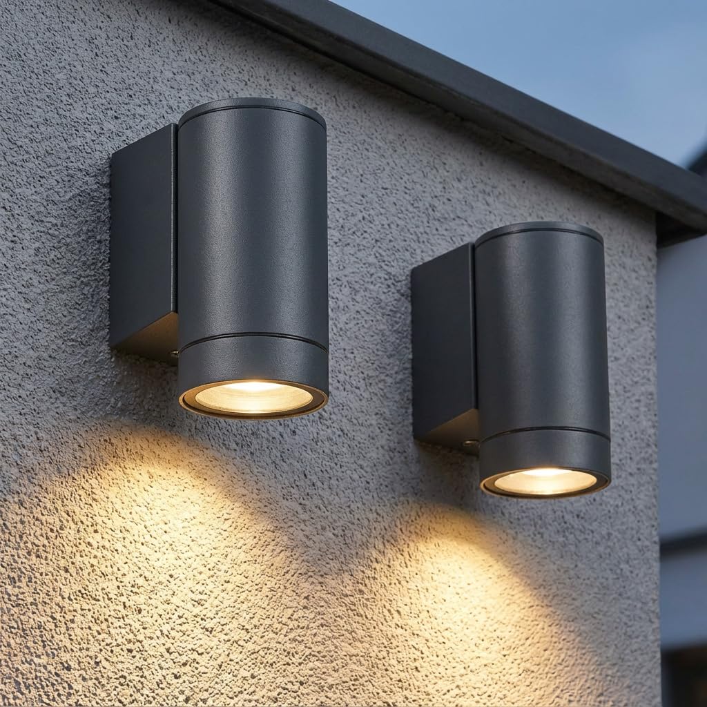 LASIDE 2er Set Aussenleuchte Aussenlampe Wand, GU10 Anthrazit Aluminium Down Außenlampe Außenleuchte, IP65 Spritzwassergeschützt Wandlampe Wandleuchte Lampe Aussen Außen Leuchte für Garten Terrasse