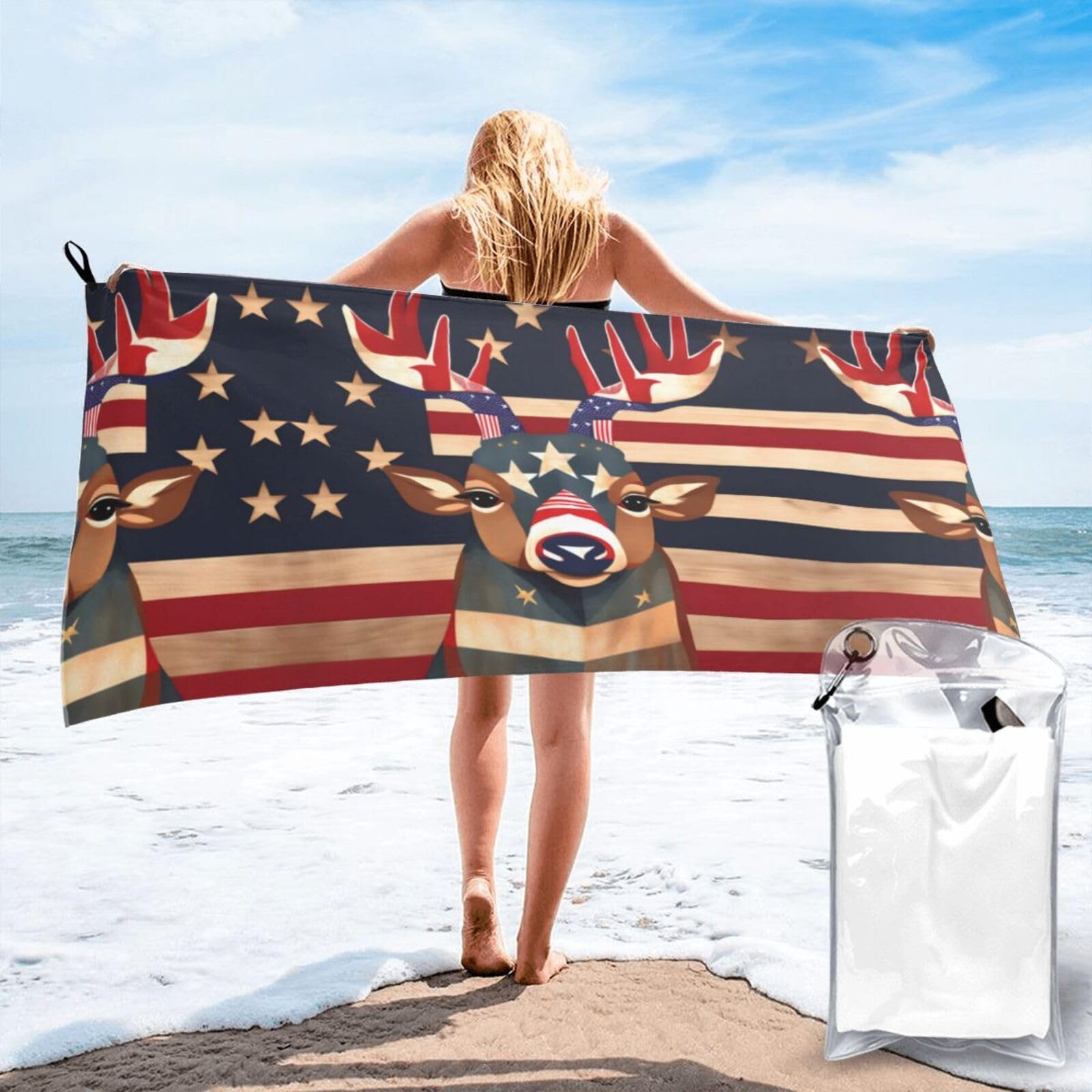 Serviette de plage Americana imprimé cerf à séchage rapide et microfibre innovante