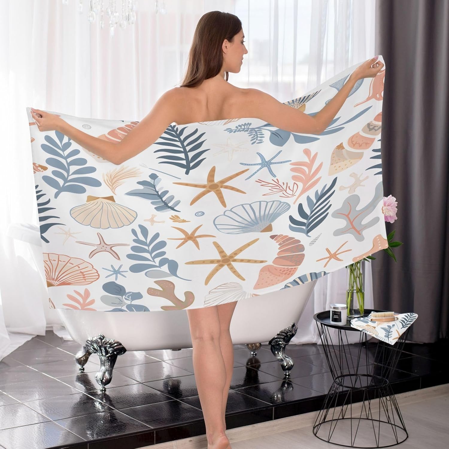 Hand Towels Premium Soft and Highly Absorbent Seaweed Starfish 2 Pcs Towels for Bathroom Set 100% Cotton Decorative Face Towels