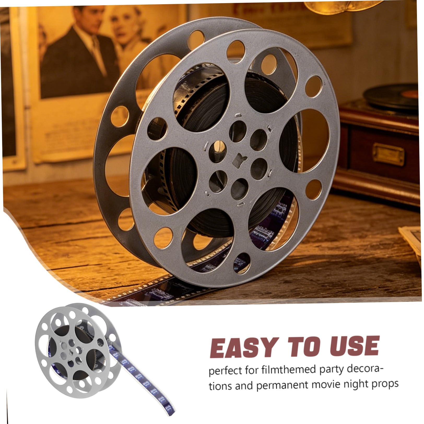 COHEALI Centrotavola Bobina Film Vintage in Ferro Argento 18 Cm | Tema Cinema per Feste, Portatile e Leggero, Texture Raffinata, per Designer e Collezionisti