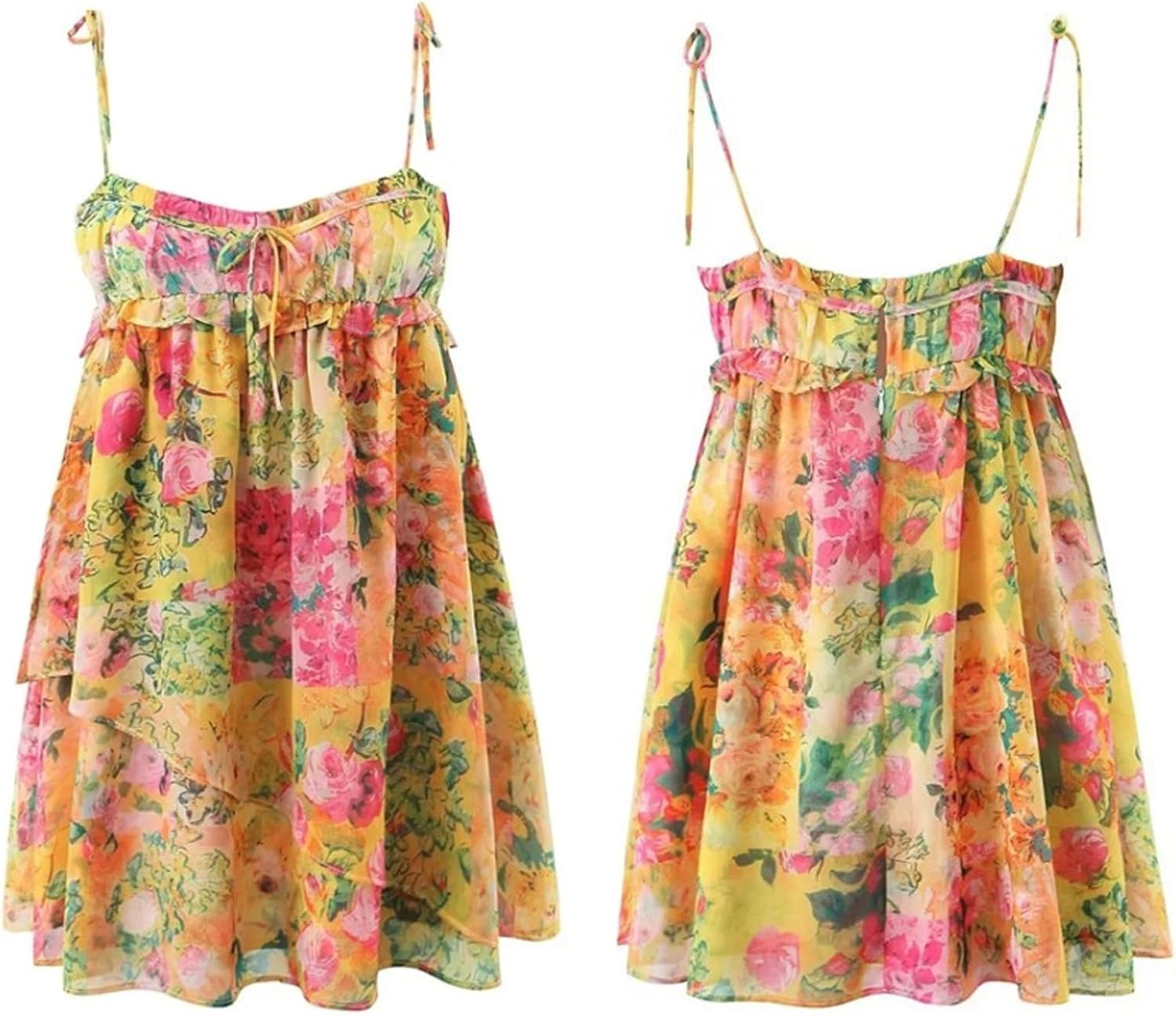 Floral Boho Mini Dress Flowy Chiffon Spaghetti Strap Corset Dress Y2k Floral Summer Dresses for Women 2024 - Image 3