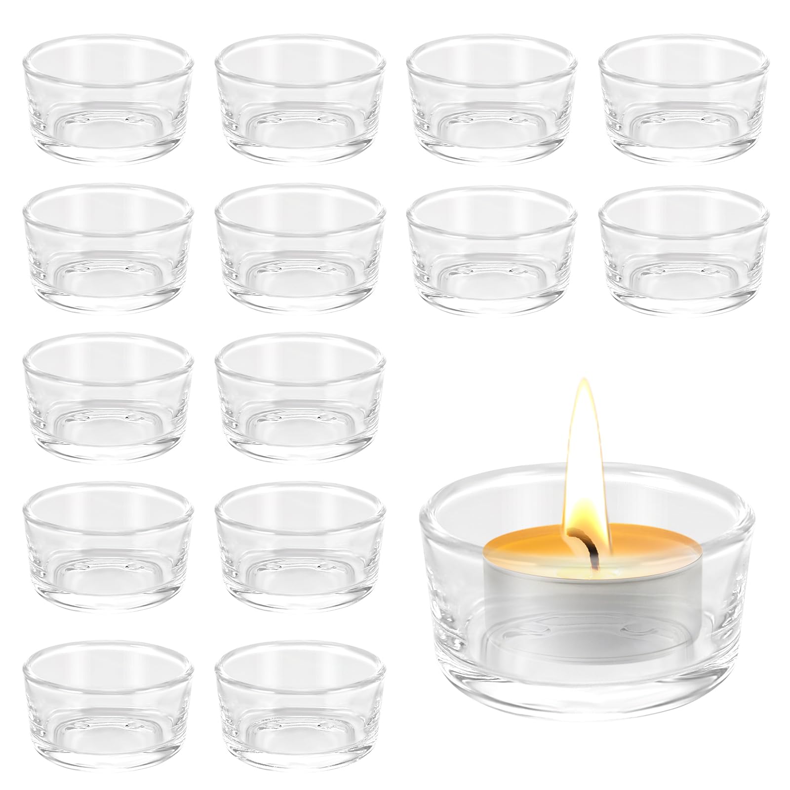 Lot 15 Photophore Verre Transparent 4.5cm Bougeoir Verre Rétro Support Bougie Mariage Décoration Table