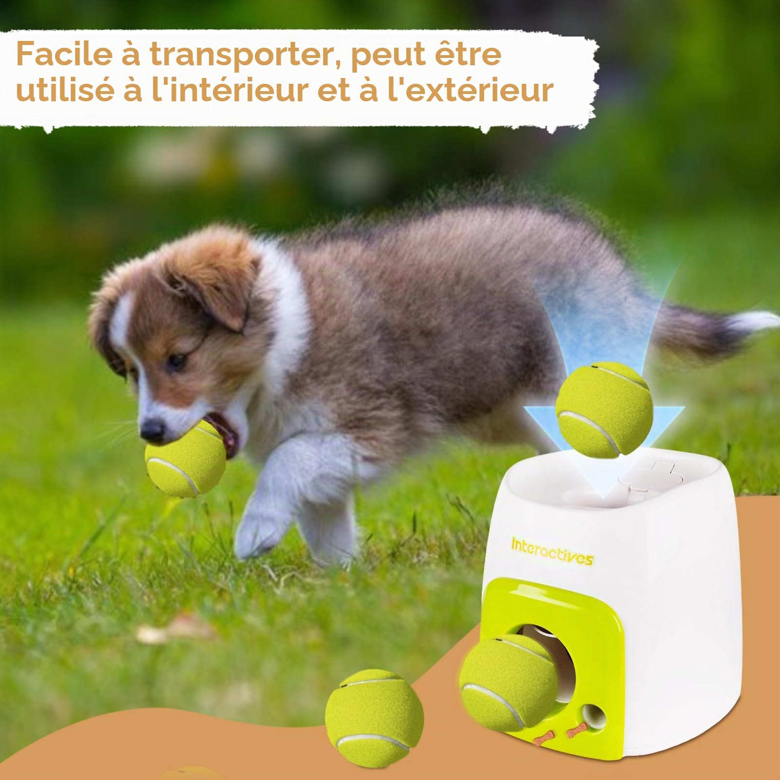 Lanceur automatique de balles pour chien, lanceur interactif de balles de tennis rechargeable, jouet d'entraînement intérieur extérieur