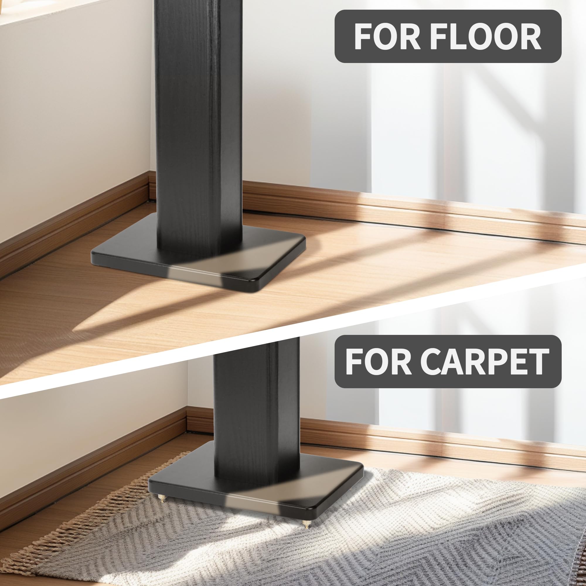 bimiti Coppia di supporti per altoparlanti da pavimento universali con venature del legno, resistenti e surround, per home theater, con funzione di sintonizzazione con riempimento a sabbia, colore