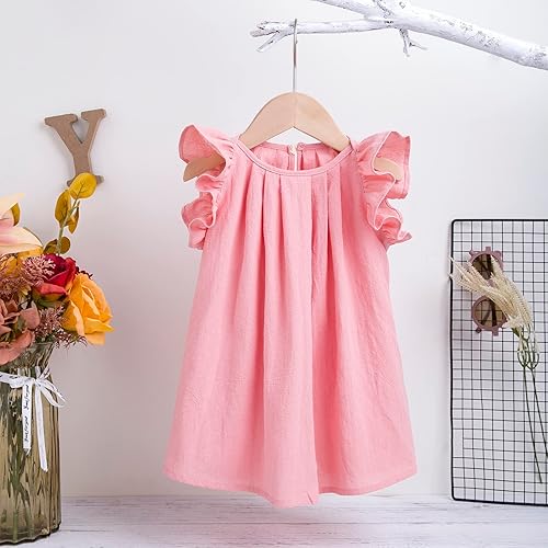 Miniatura 3 de Yanmucy Vestido de algodón para niñas pequeñas, vestidos de verano para la playa, con volantes, color rosabeige, 6-24 meses