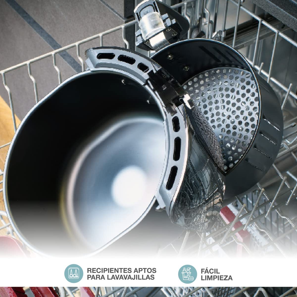 GSC EVOLUTION Freidora de aire sin Aceite NARIA, 1450W, 5L Gran Capacidad, Apta para lavavajillas, Programador hasta 30 min, Horno de aire sin aceite, Hasta 200º - Cocción Uniforme y Saludable