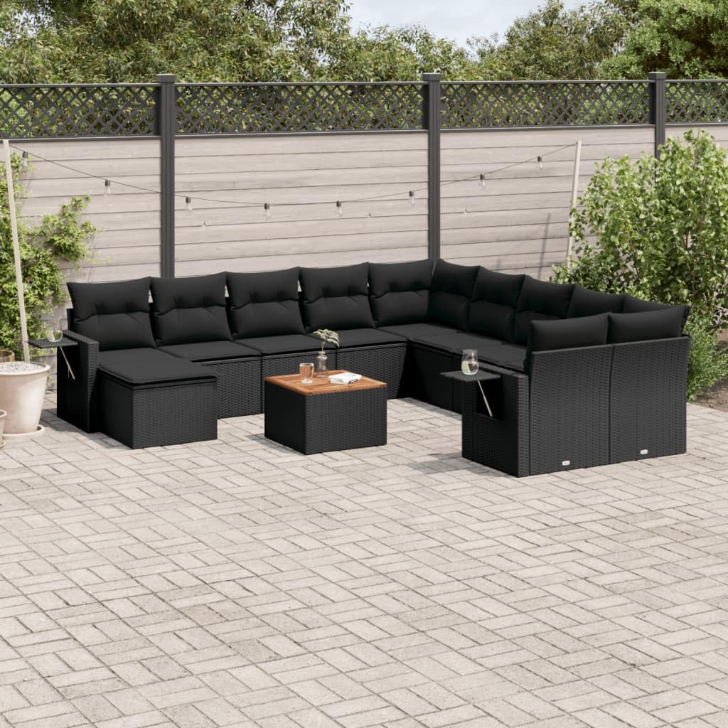 vidaXL Salon de Jardin 12 pcs avec Coussins Noir résine tressée