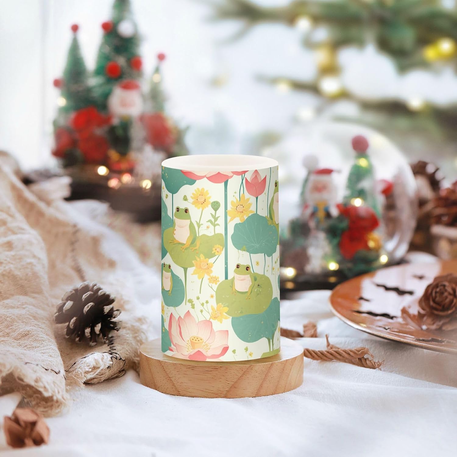 Fresh Spring Cute Frogs Flower Decorative Flickering Flickering Candles Electronic Lights unscented with timers for Camping Night Battery Operated