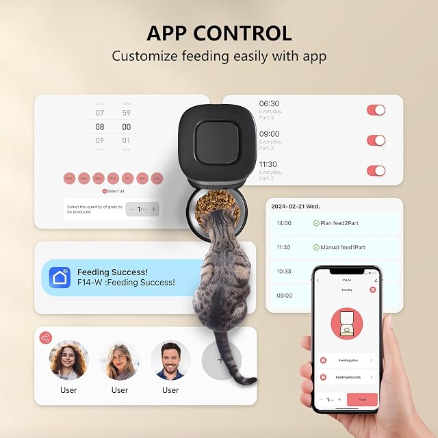 Foto 2 de 8 de PUPPY KITTY Comedero Automático Gato, 2.4G WiFi Dispensador Comida Gatos con Grabación de Voz 10S