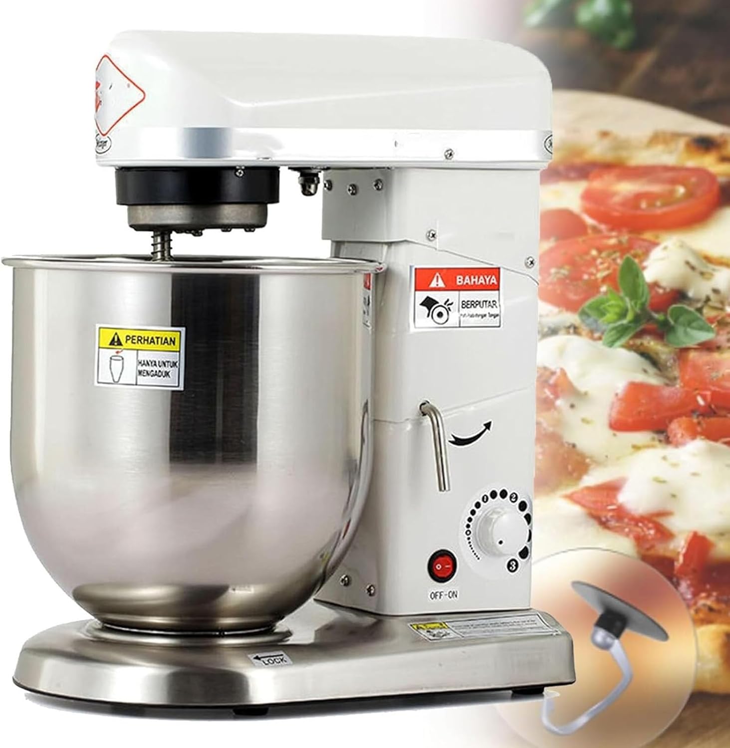 Commercial Food Stand Mixer, 5L/7L/10L Kitchen Aid Stand Mixer, Pizza Bakery Multifunction Blender,3 Speed Electric Dough Mixer for Bread Cake,White-7L