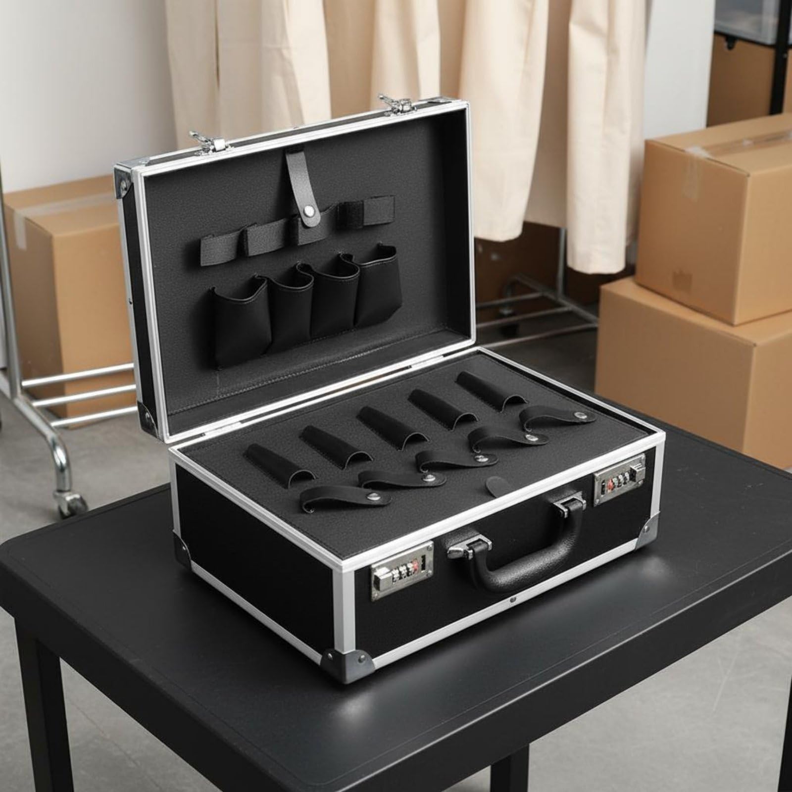 perfeclan Maletín Peluquero Caja Almacenamiento Estuche Organizador Maleta Profesional con Capacidad Amplia y Distribución Doble Nivel Adecuado para, Black, L