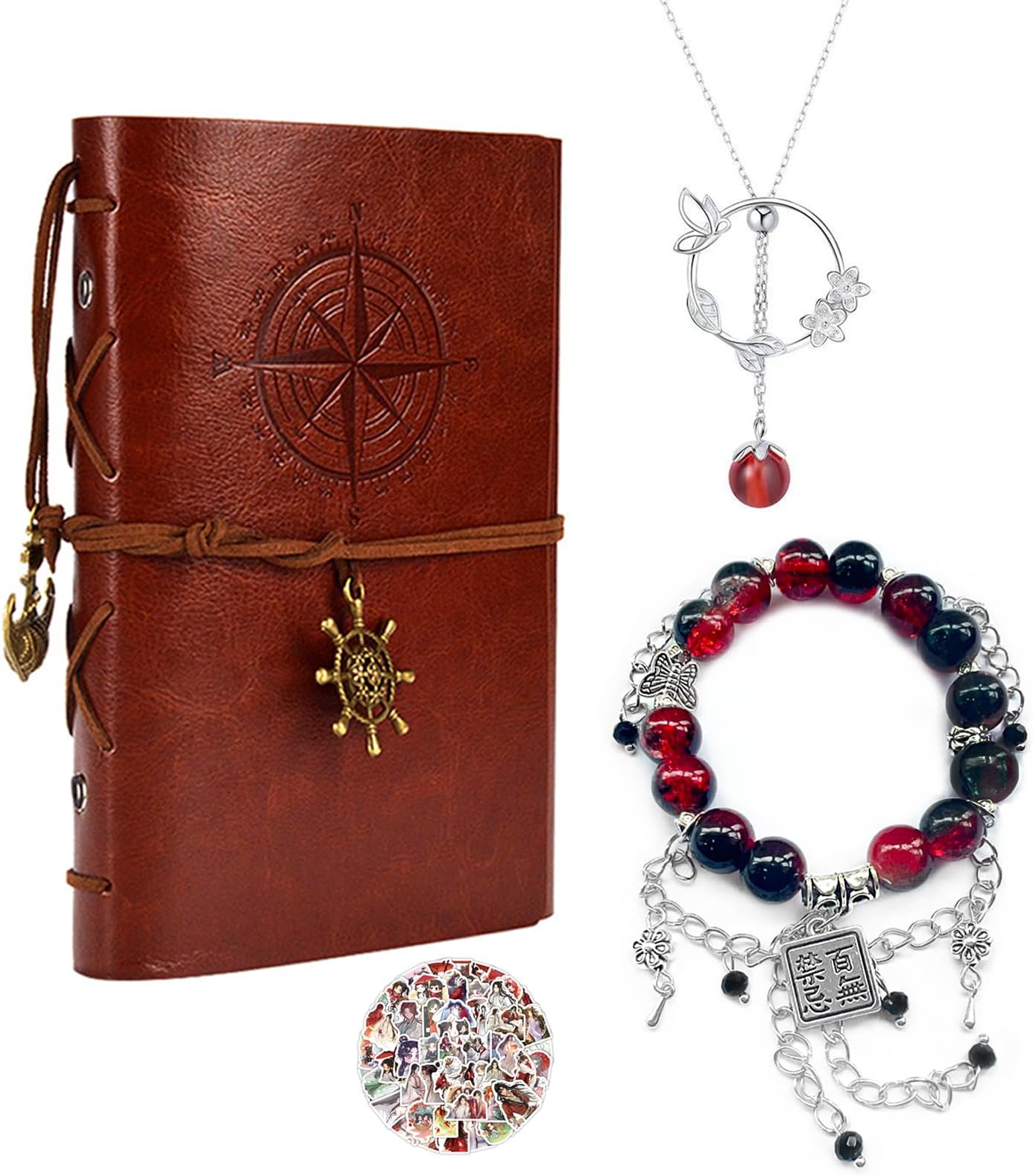 Heaven Offi Blessing Necklace Tian Guan Ci F. Notebook Hua Chen Bracelets San Lang Xie Liang Pendant Anime Cosplay Accessories With Cartoon Character Stickers 13 Pcs
