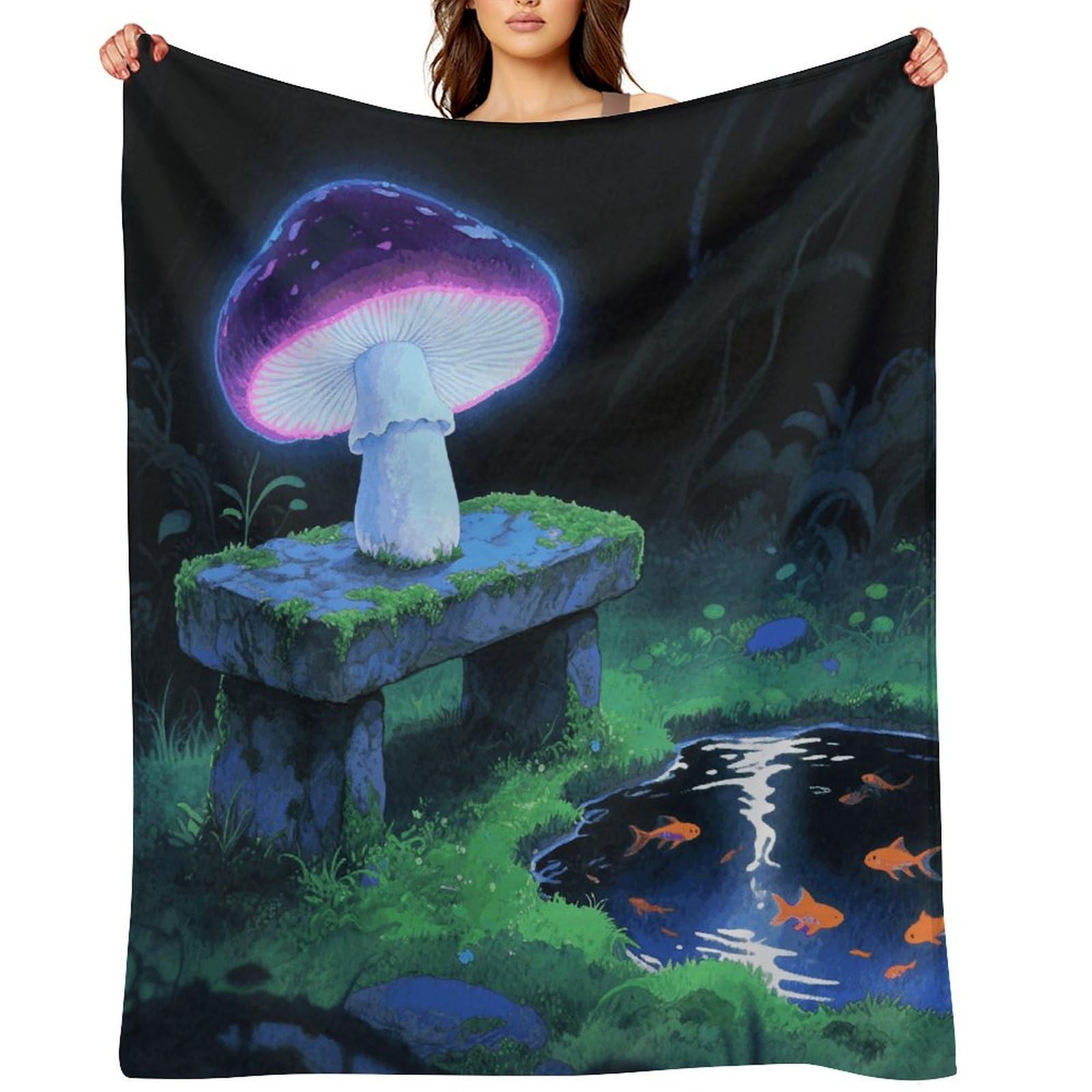 Blacklight Mushroom Throw Blanket for Couch and Bed Super Soft Warm Lightweight Throw Blankets Cozy Fuzzy Flannel Blanket Personalized Decorative Blankets for Sofa Decor 30"x40"