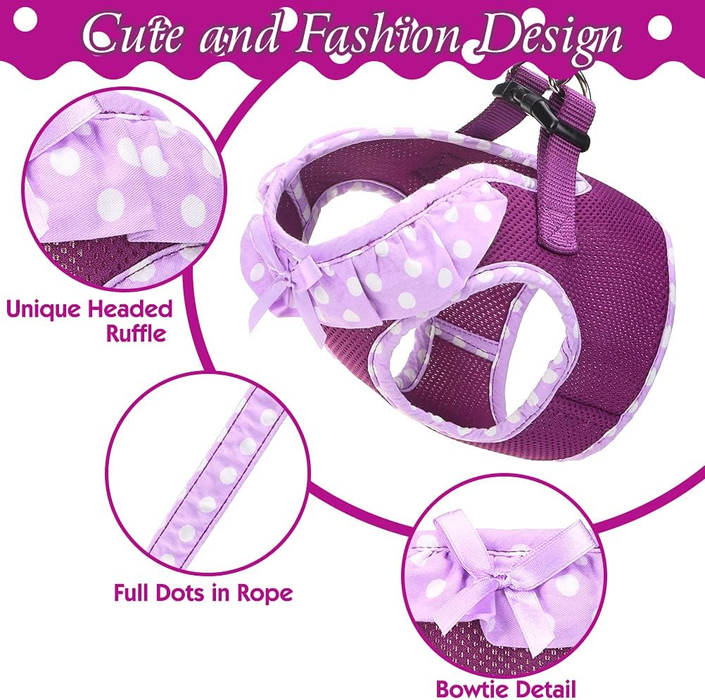 Puppy Harness and Leash Set for Small Dogs Cats - Soft Mesh Adjustable No Pull Dog Vest Harness with Cute Polka Dot and Bowknot : Pet Supplies