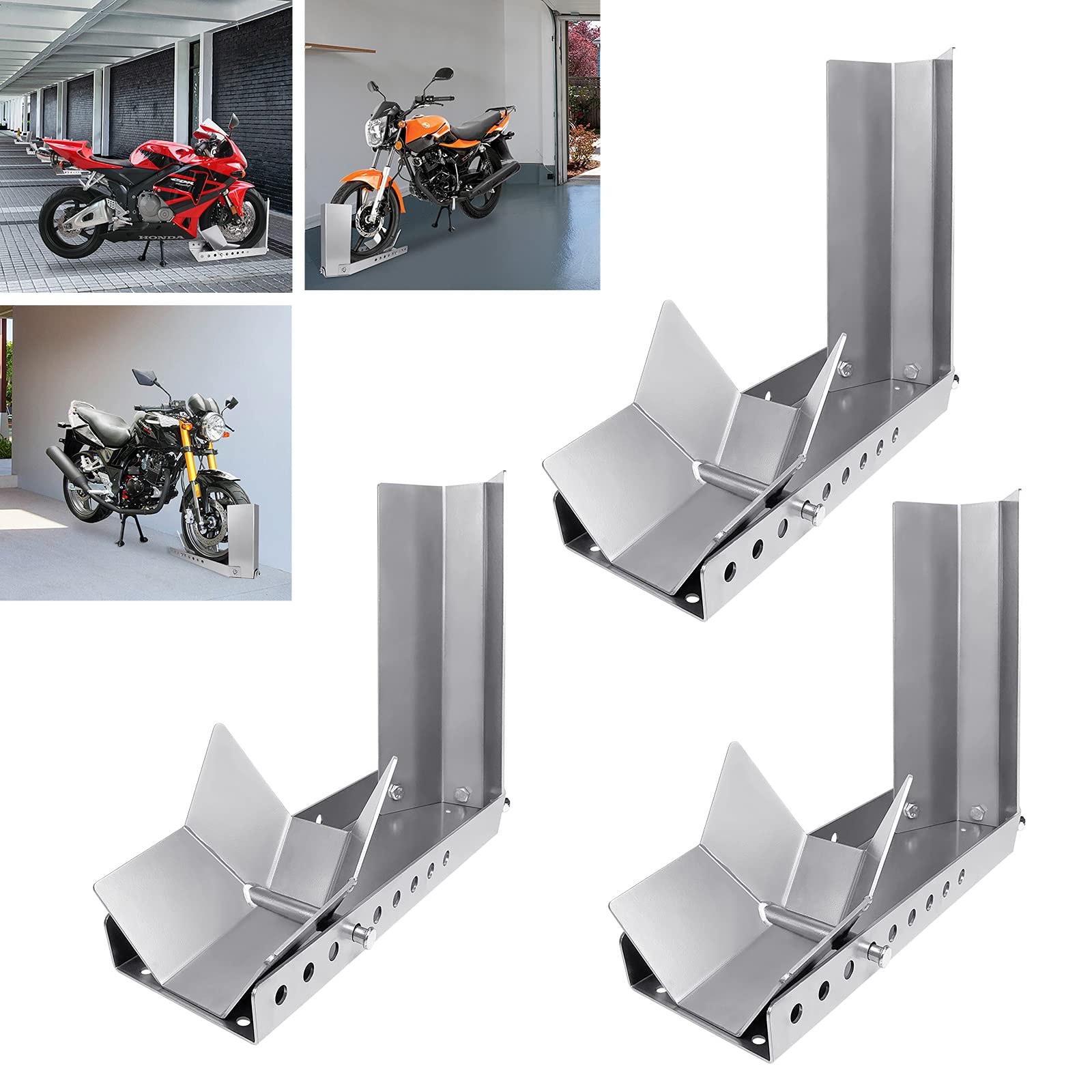 Froadp Morsetto Della Ruota Anteriore del Portamoto, Supporto per Ruota Anteriore da Moto, Guide Ausiliarie per il Carico, Acciaio Verniciato a Polvere Motociclo Supporto (3 Pezzi)