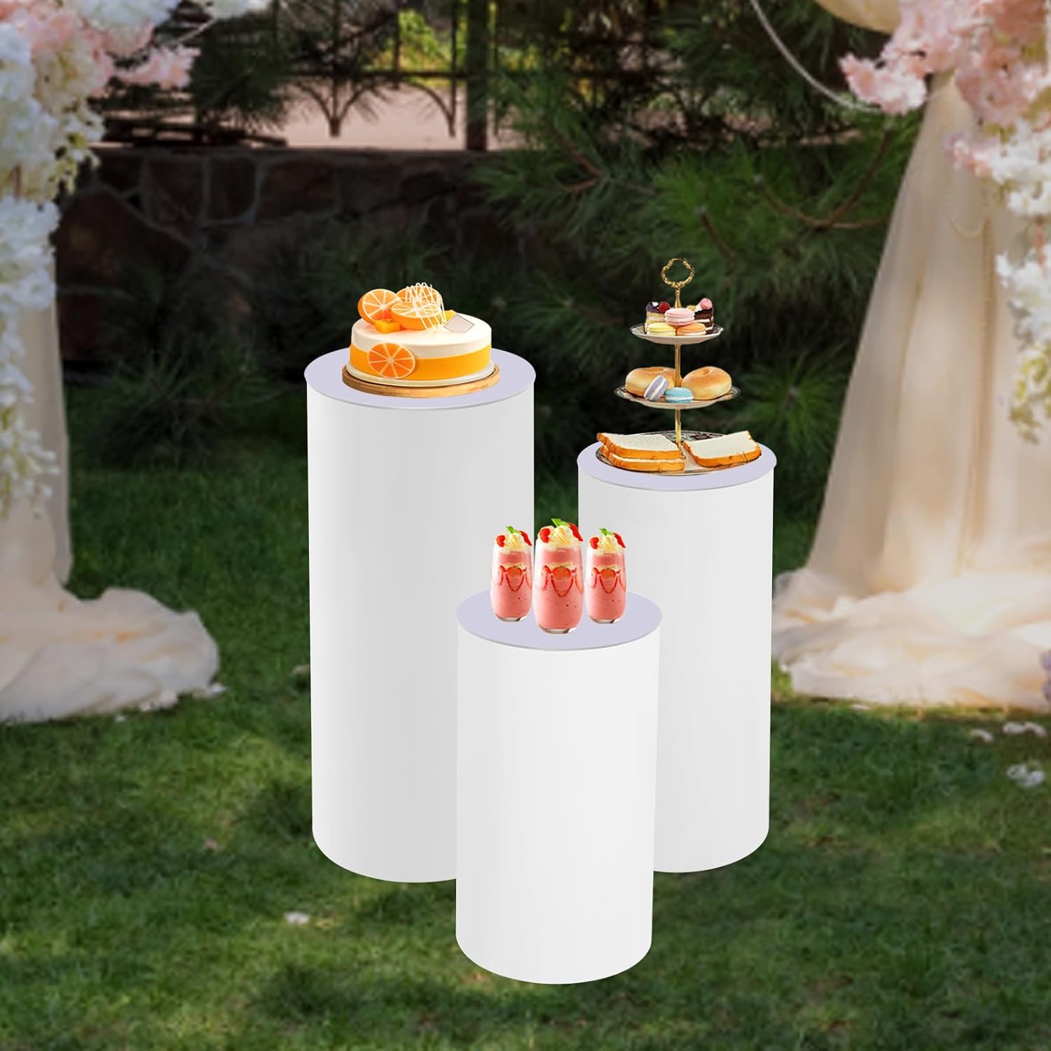 3PC Cylinder Pedestal Stands for Party, White Round Large Cylinder Tables, Pedestal Display Plinth Pillars for Wedding Ceremony Birthday Party Art Decor
